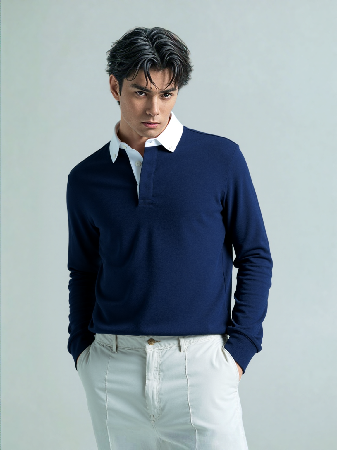 Men’s Contrast Collar Polo – Smart Casual Essential