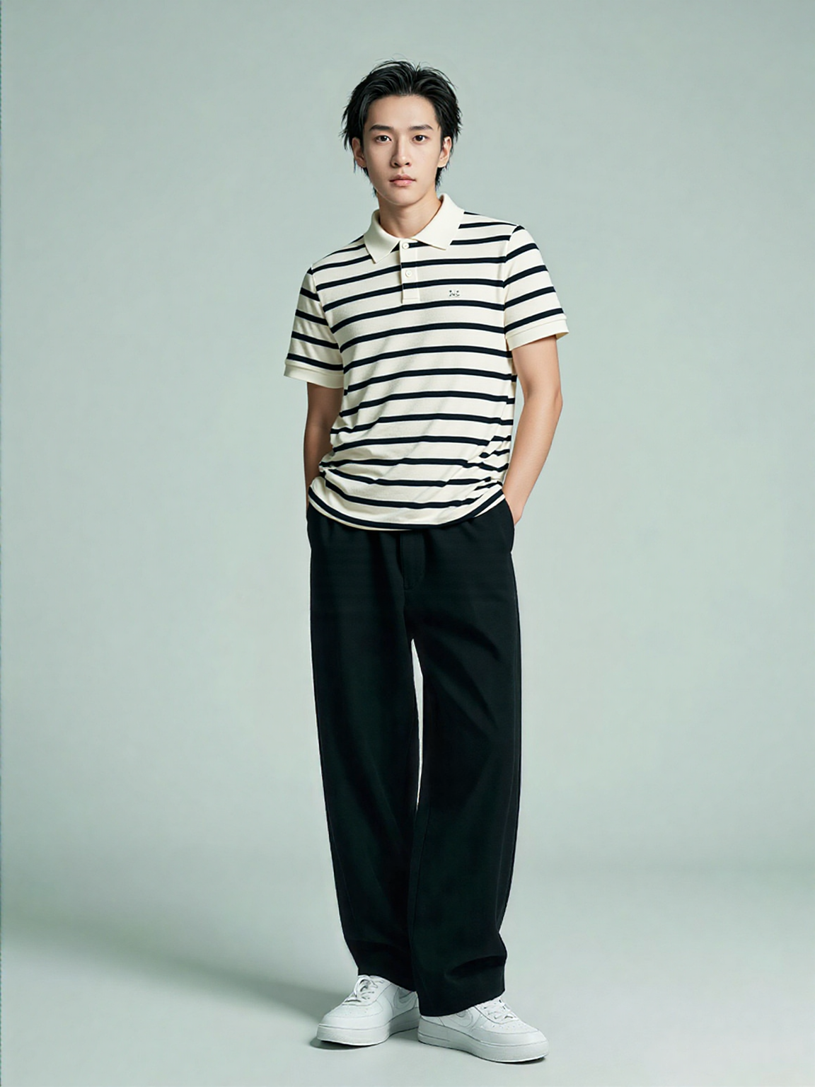 Coastal Stripe Polo – Ivory & Midnight Navy