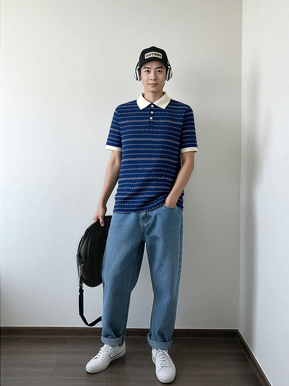 Retro Knit Polo – Indigo Pattern Edition