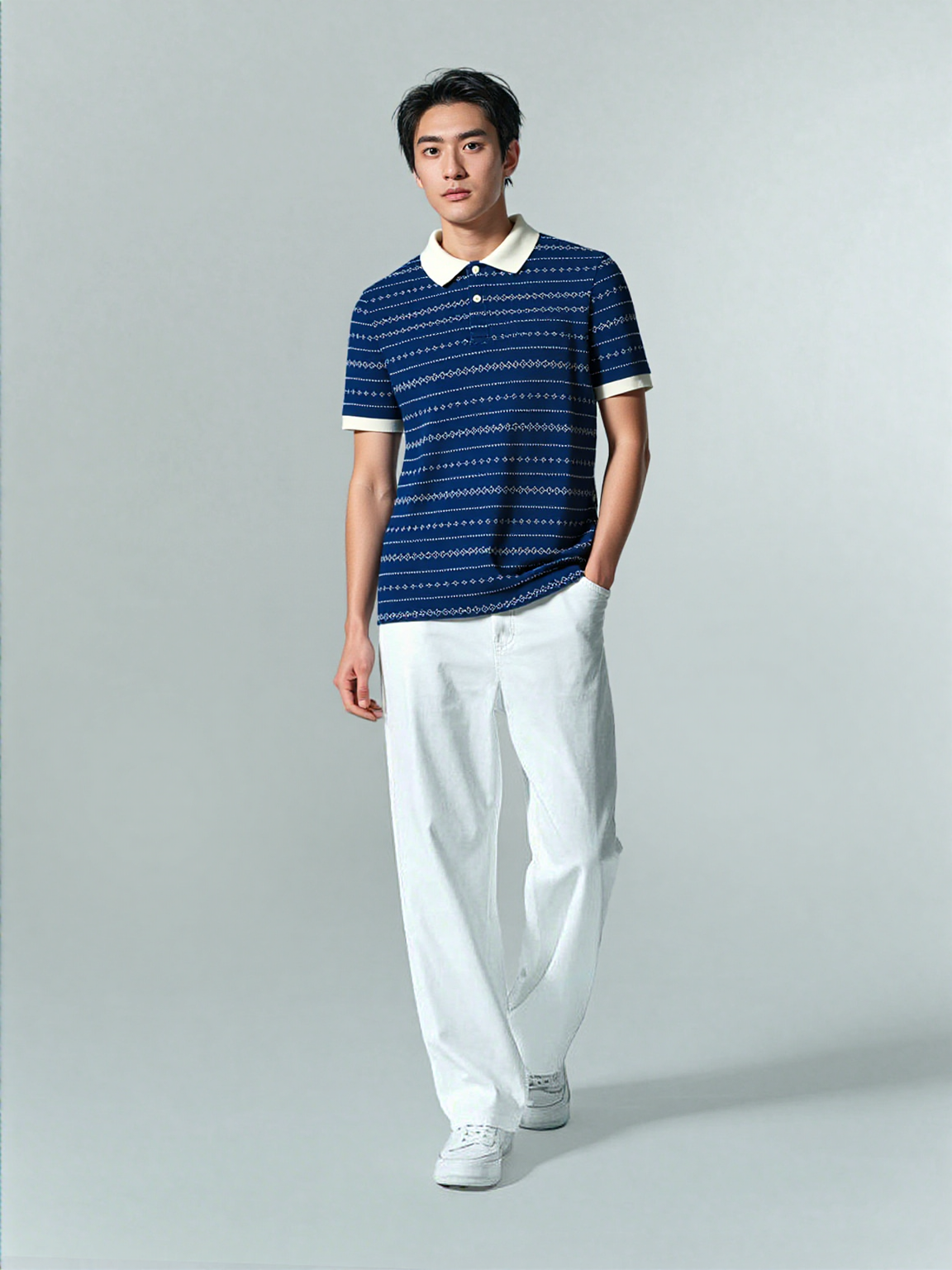 Retro Knit Polo – Indigo Pattern Edition