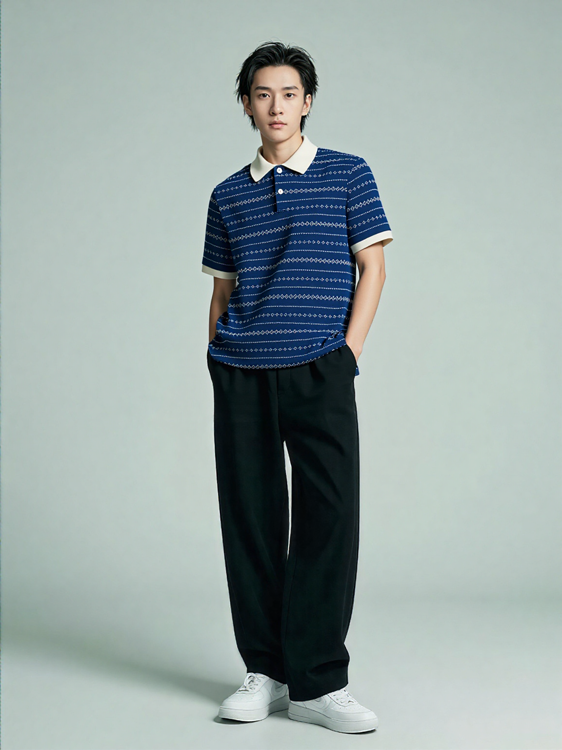 Retro Knit Polo – Indigo Pattern Edition