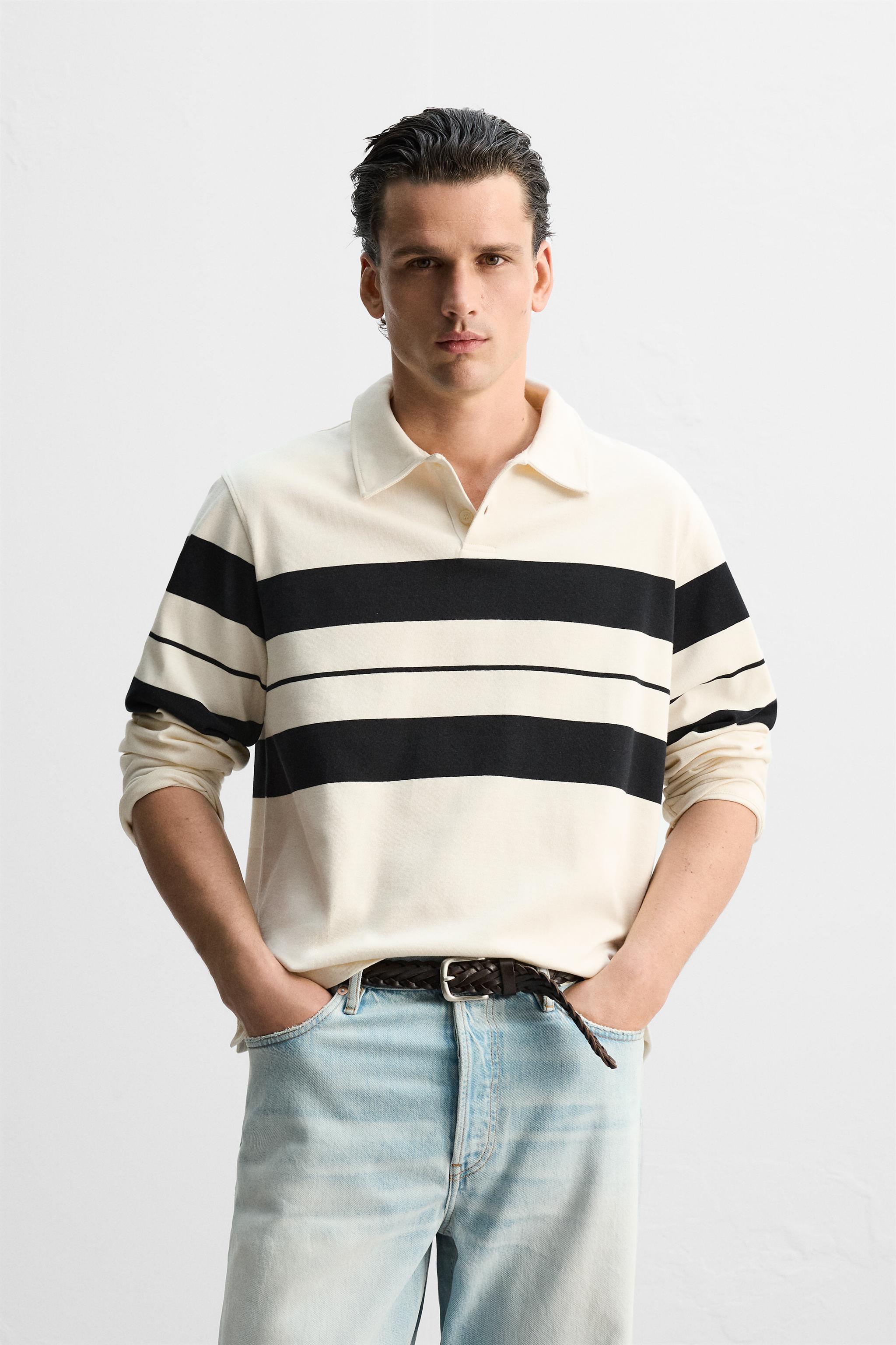 Retro Stripe Rugby Polo 🏁 – Cream & Jet Black