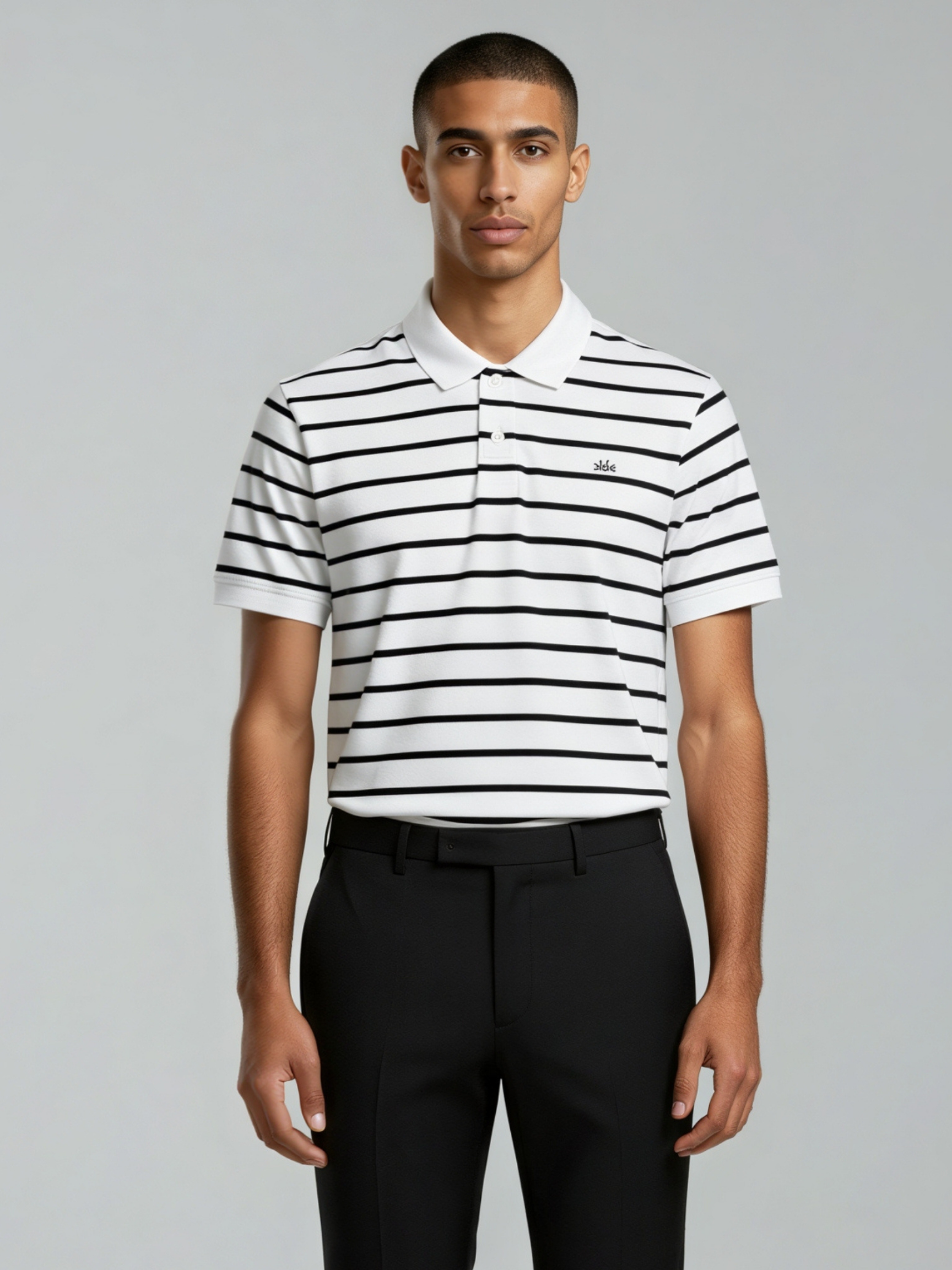 Coastal Stripe Polo – Ivory & Midnight Navy