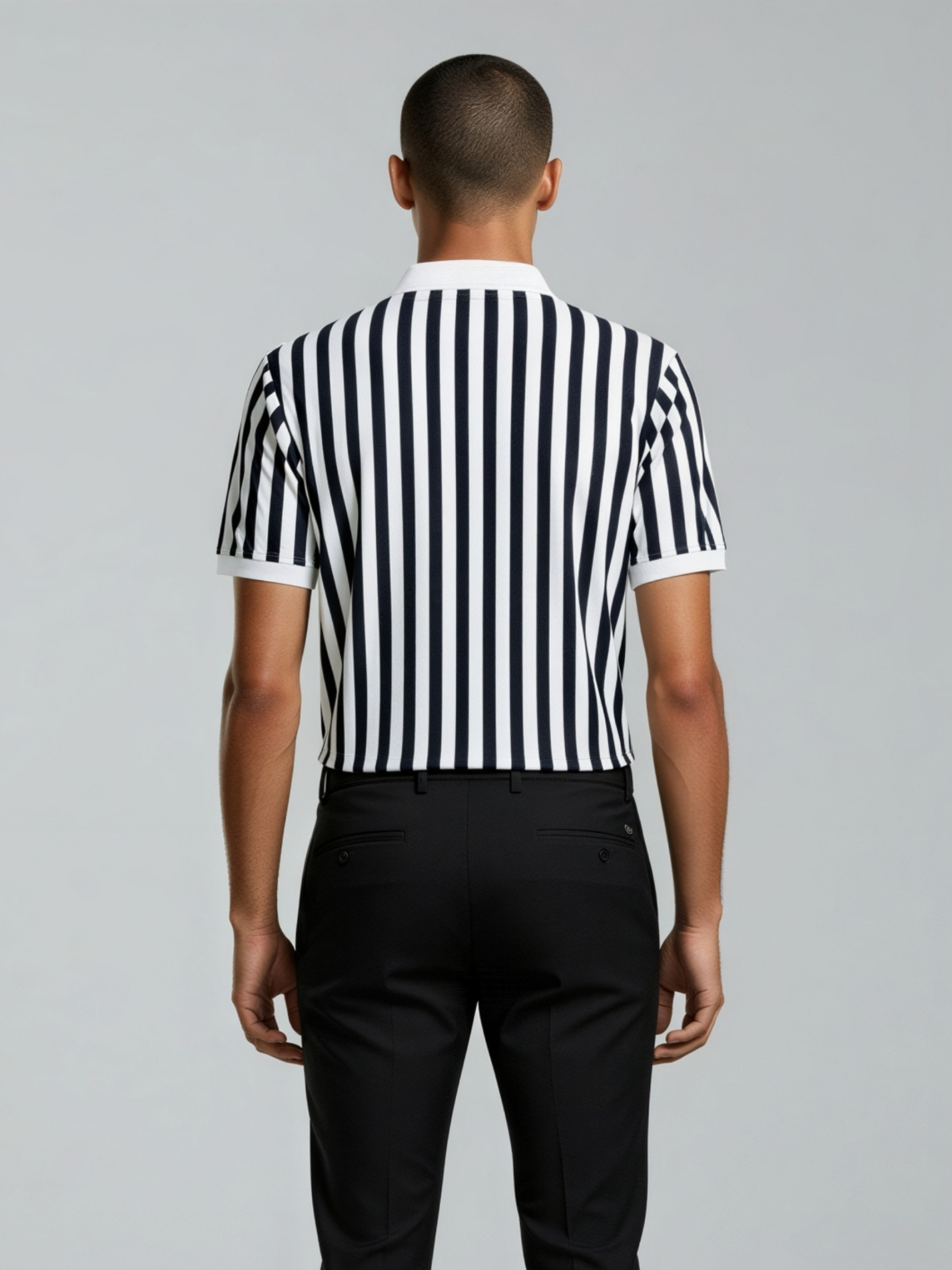 Metro Vertical Knit Polo – Navy & Ivory Stripes