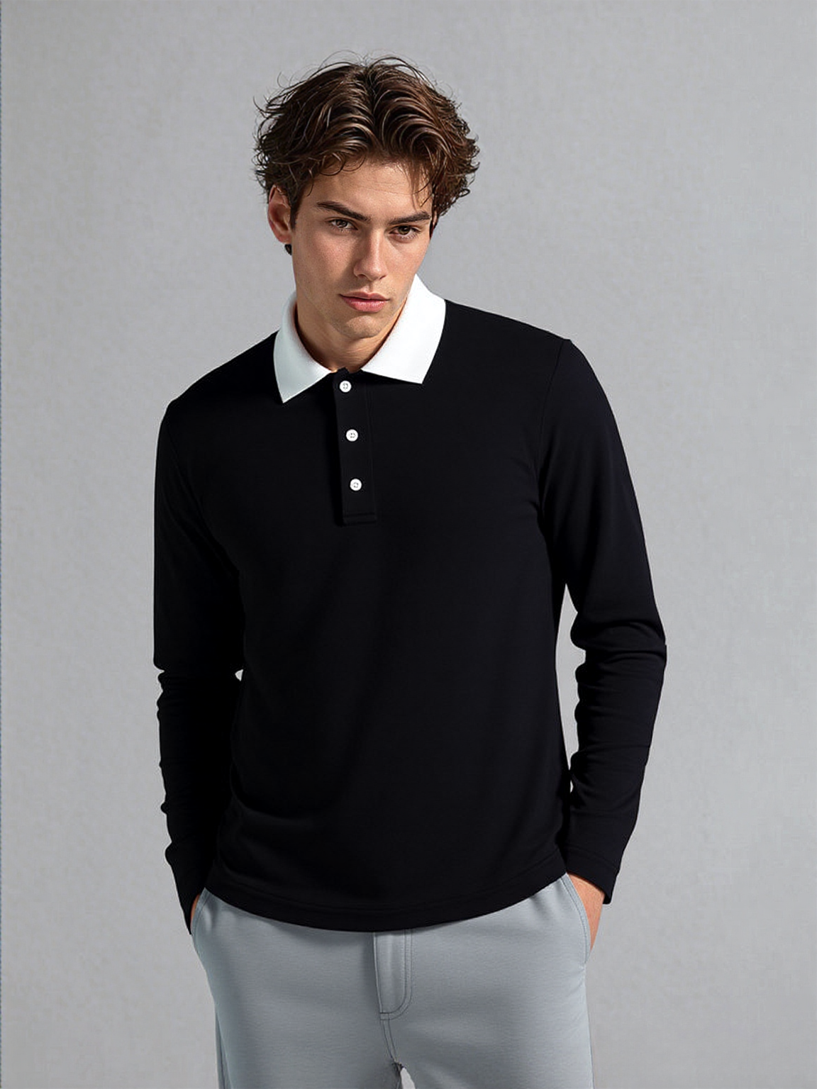 Noir Contrast Collar Polo