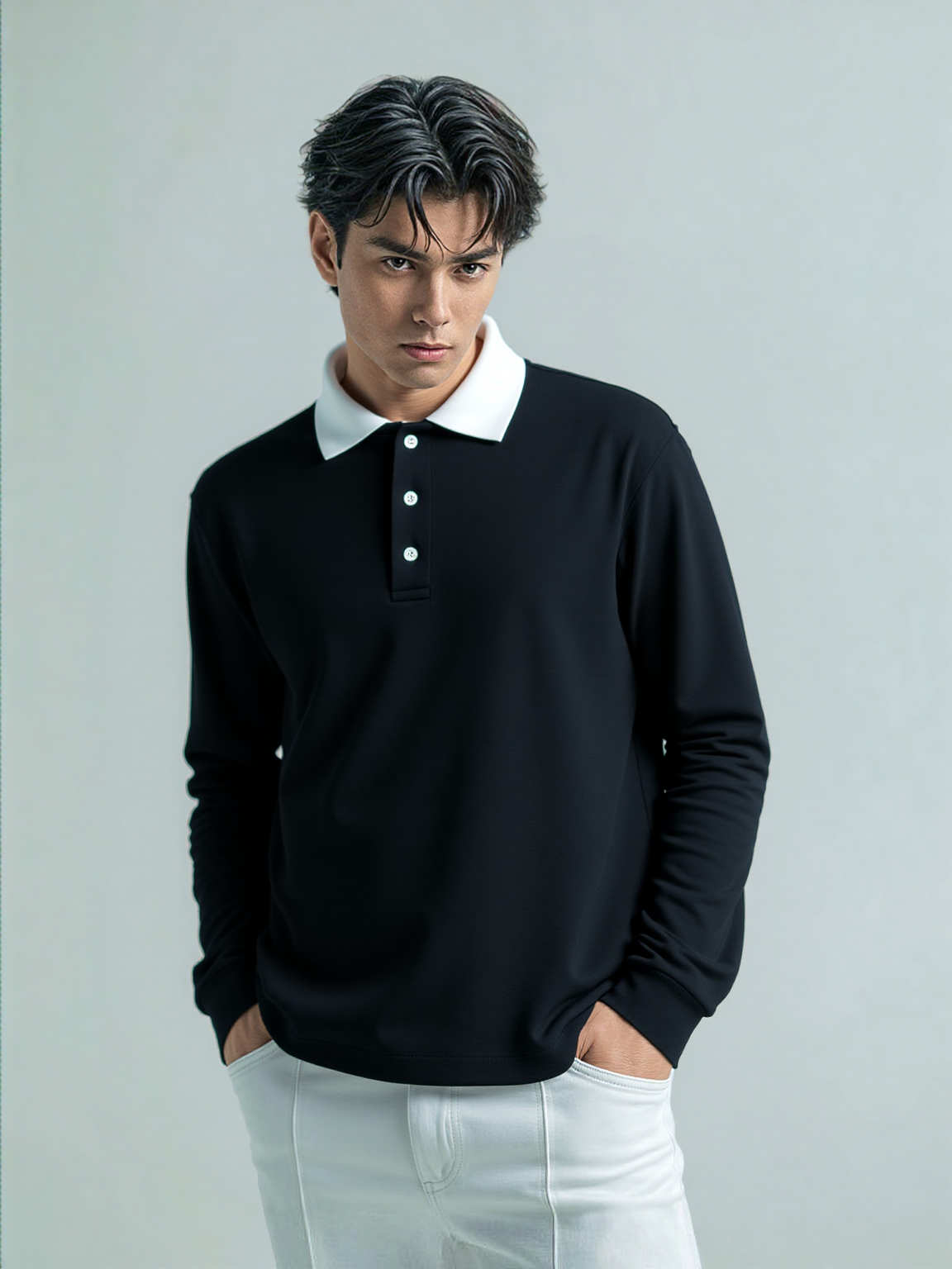 Noir Contrast Collar Polo