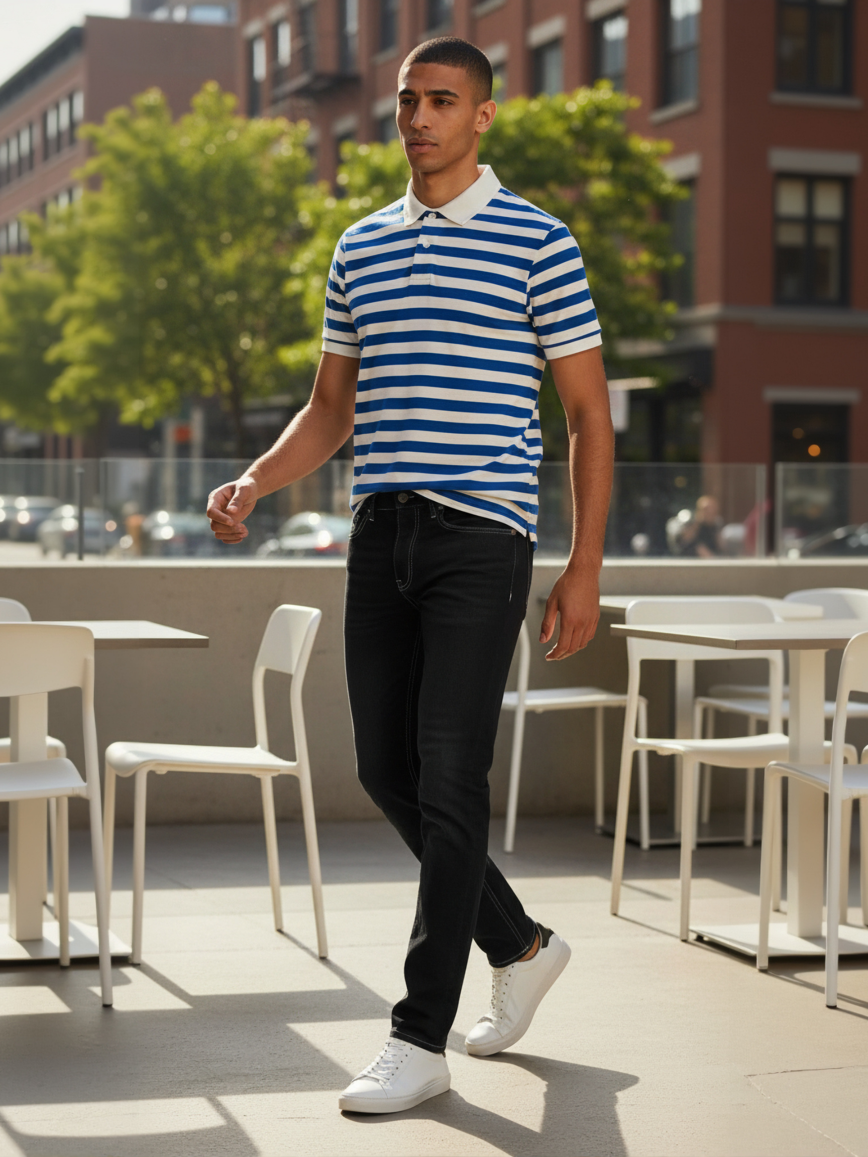 Varsity Striped Polo – Royal Blue Edition