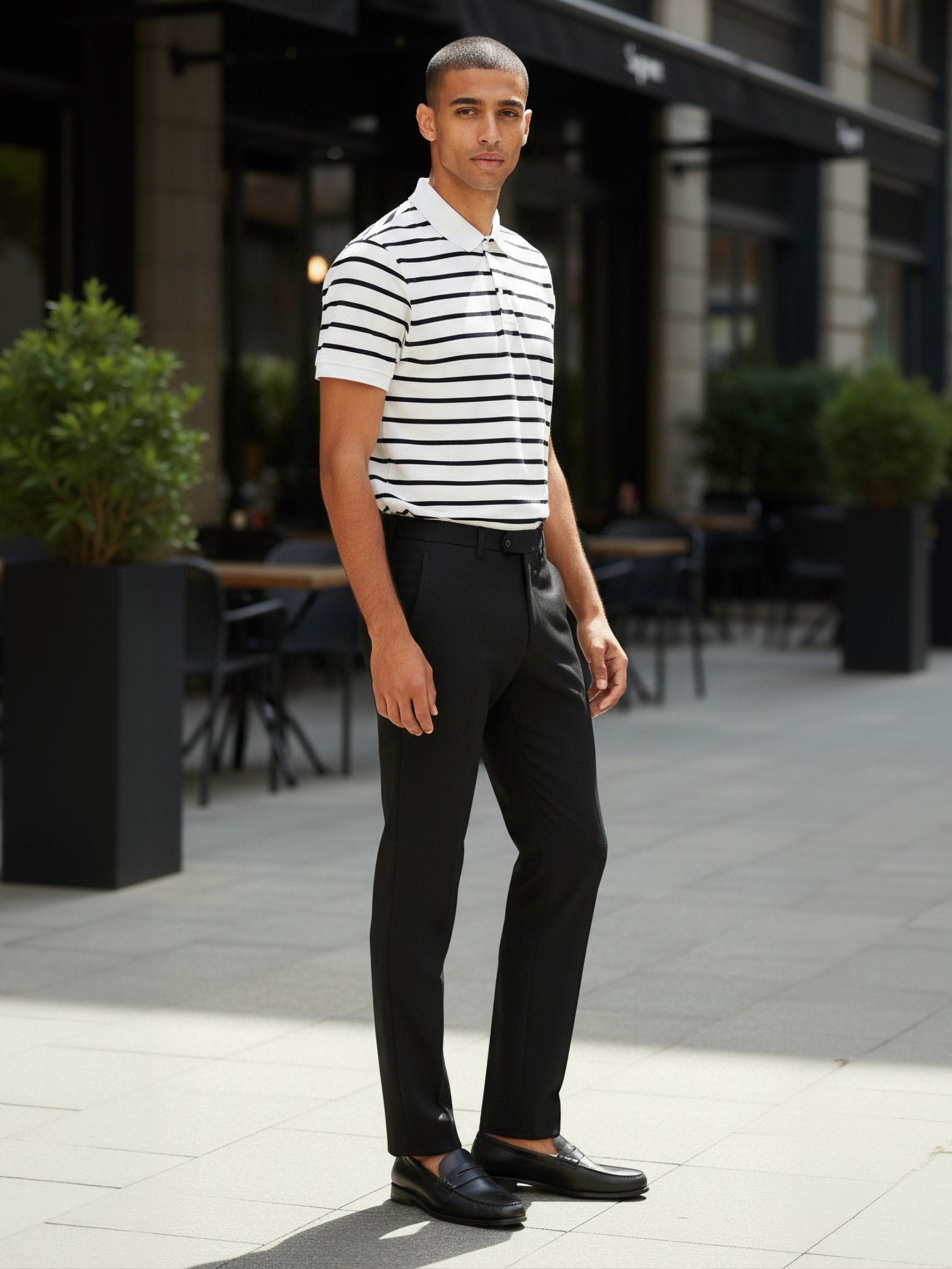 Coastal Stripe Polo – Ivory & Midnight Navy