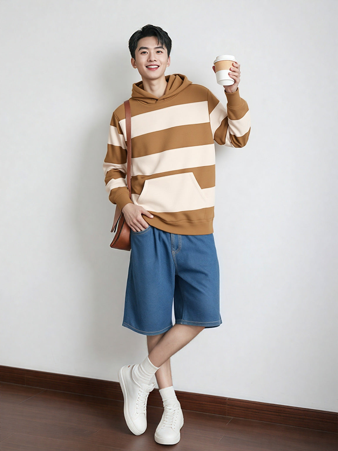 Beige Striper Hoodie