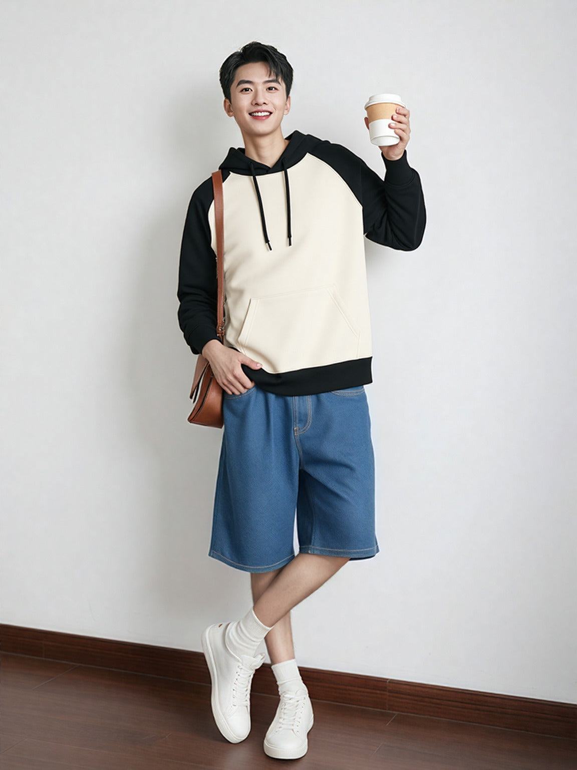 Black & Off-White Raglan Hoodie