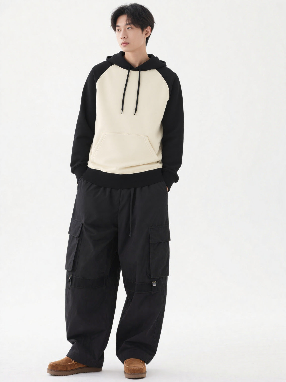 Black & Off-White Raglan Hoodie