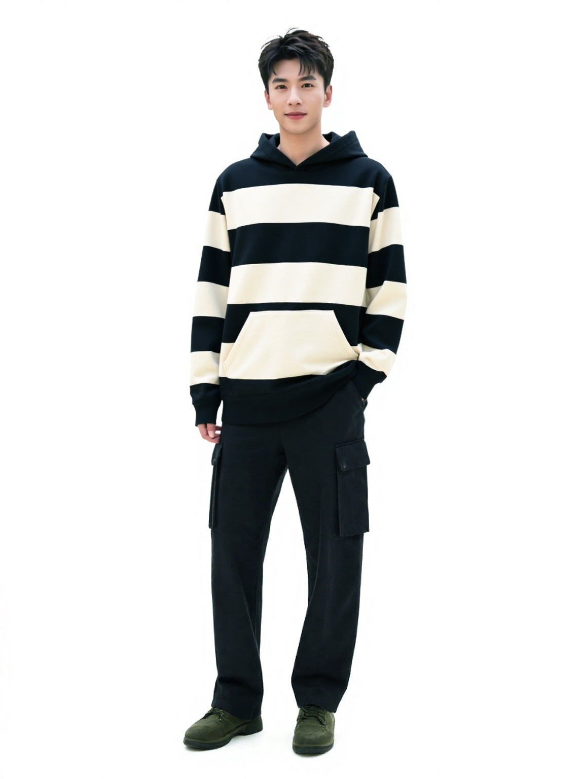 Black & Off-White Striped Hoodie