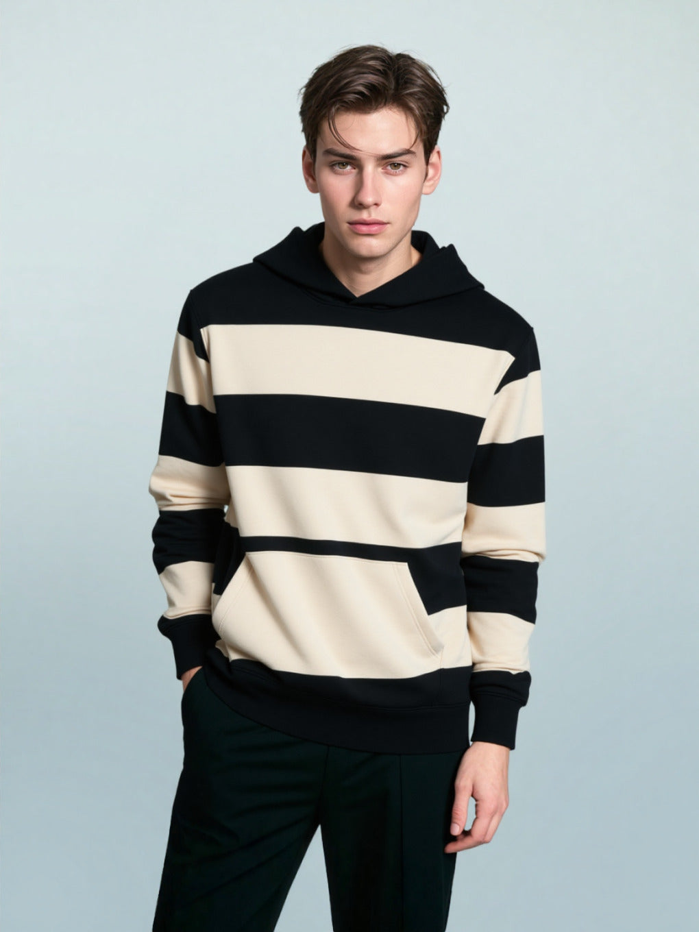 Black & Off-White Striped Hoodie