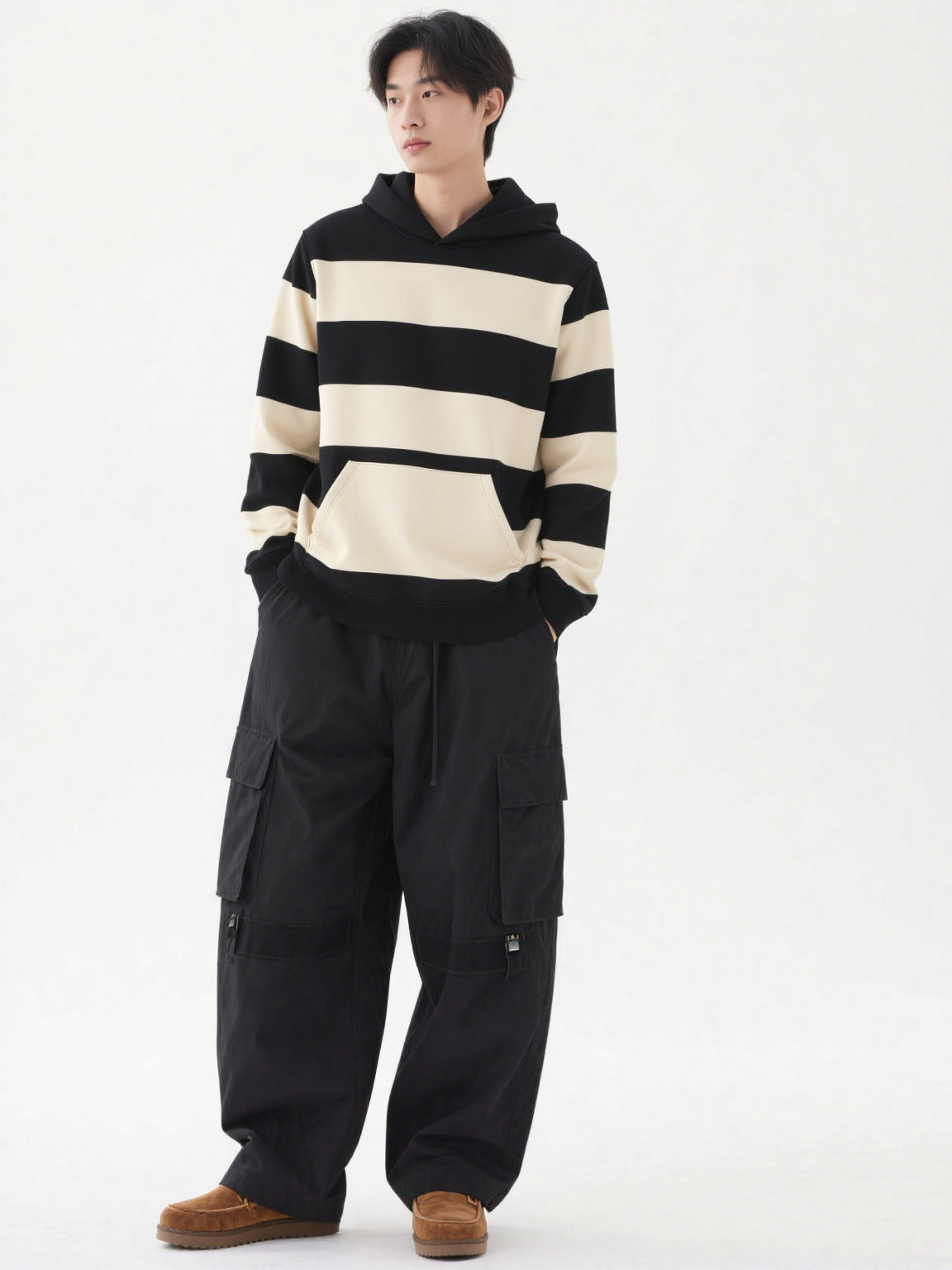 Black & Off-White Striped Hoodie