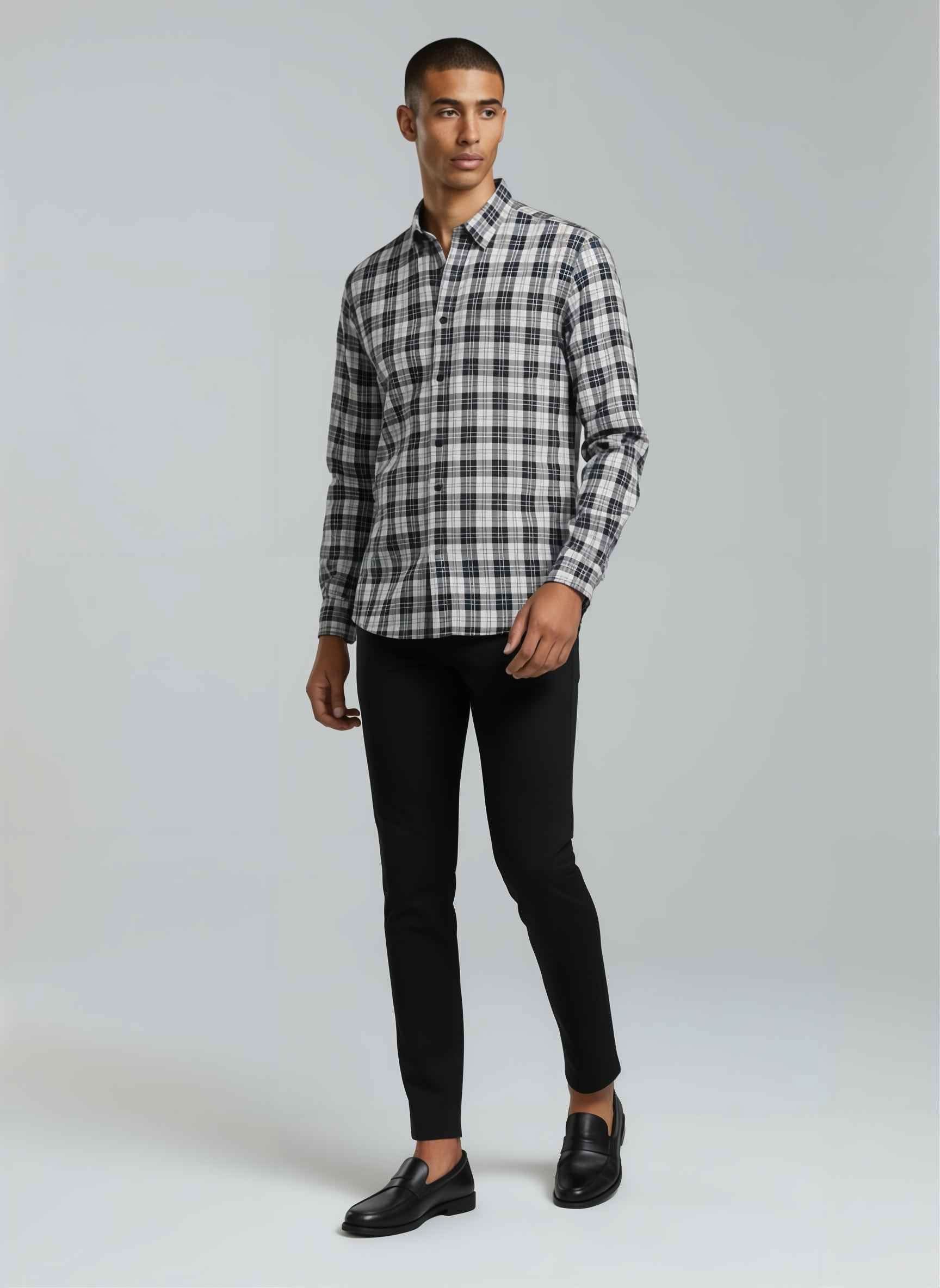 Soft Finish Cotton Twill Check Shirt – Black & White