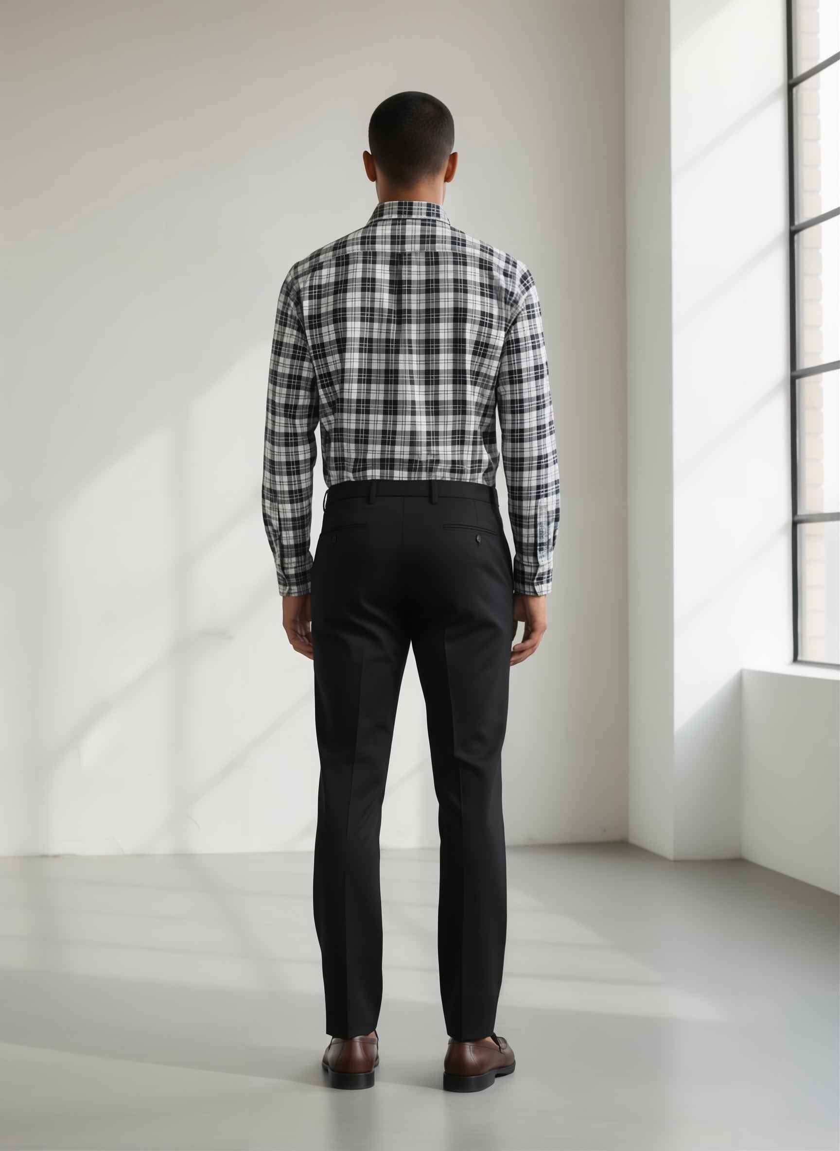 Soft Finish Cotton Twill Check Shirt – Black & White