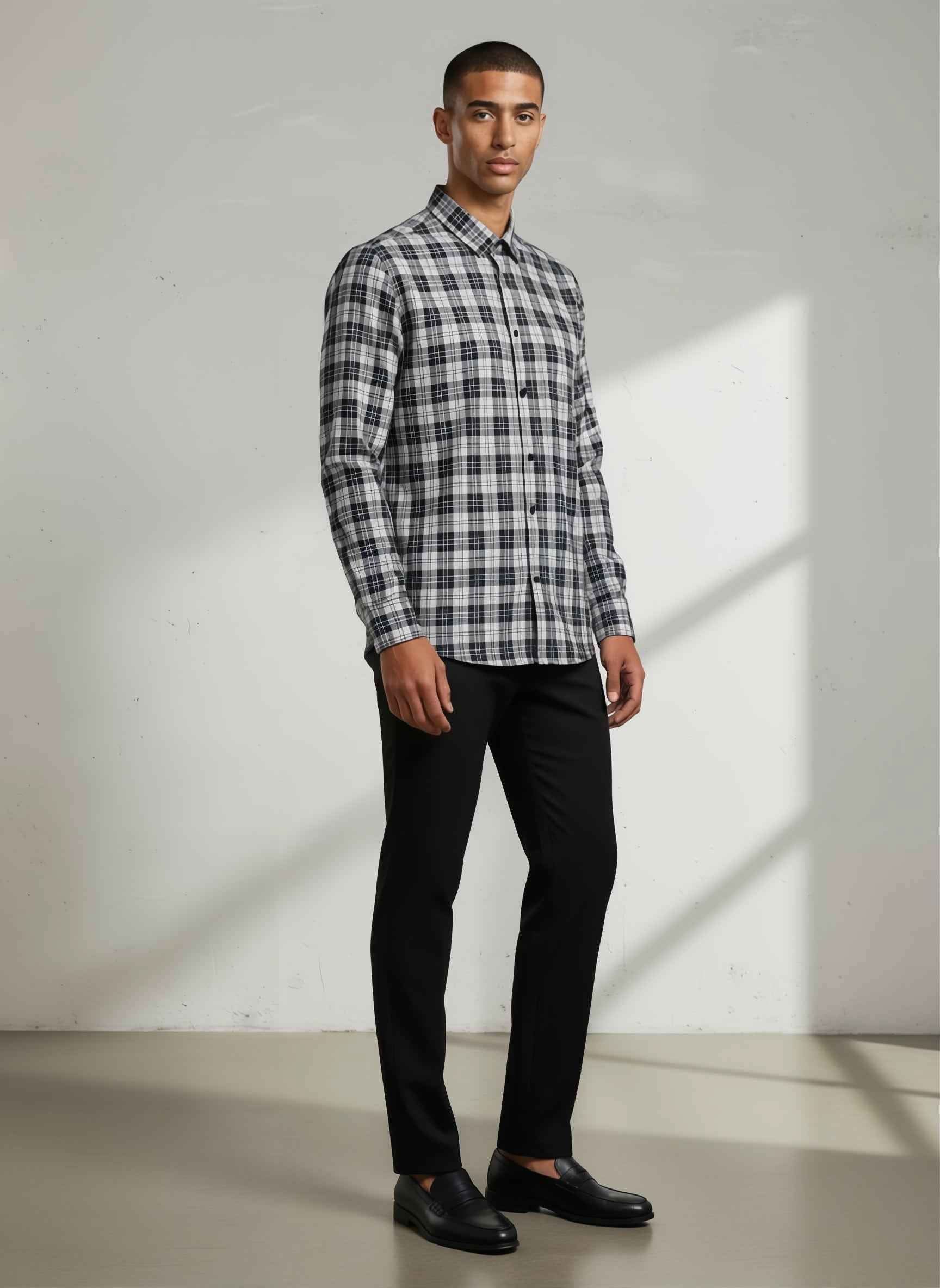 Soft Finish Cotton Twill Check Shirt – Black & White