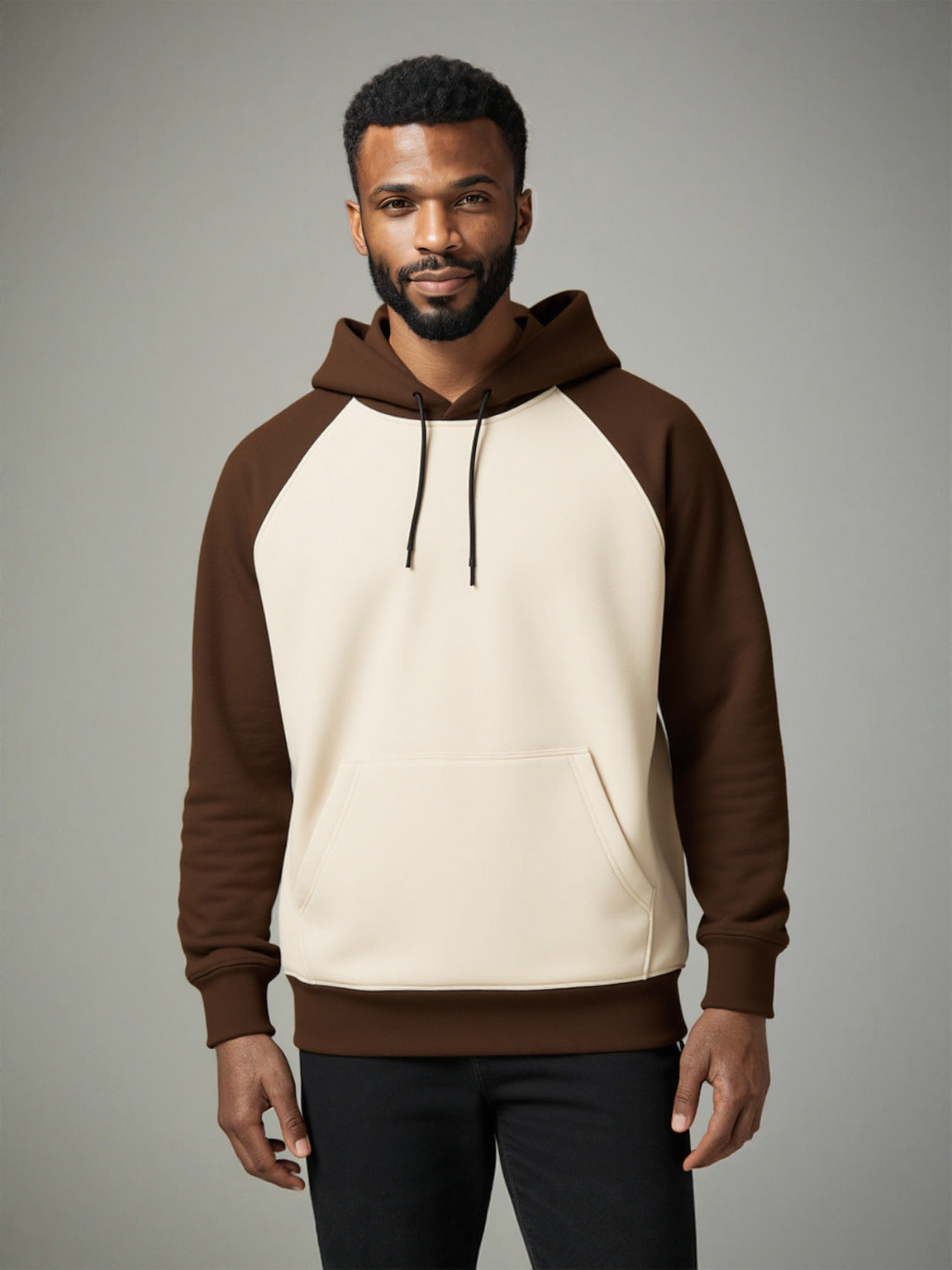 Brown & Off-White Raglan Panel Hoodie