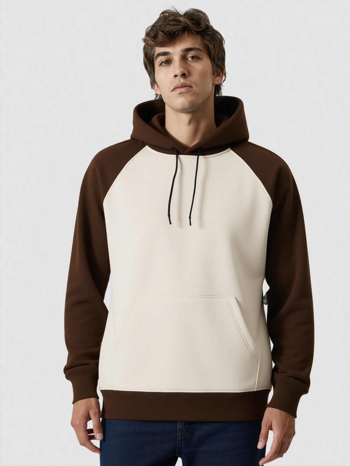 Brown & Off-White Raglan Panel Hoodie