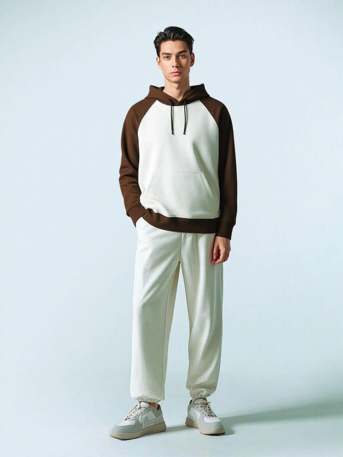 Brown & Off-White Raglan Panel Hoodie