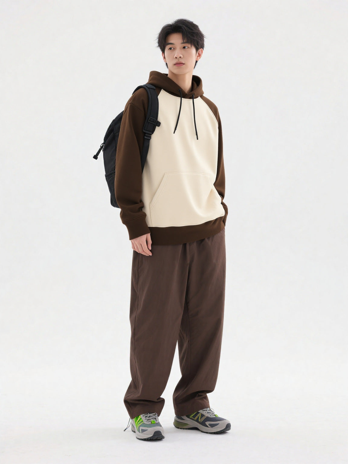 Brown & Off-White Raglan Panel Hoodie