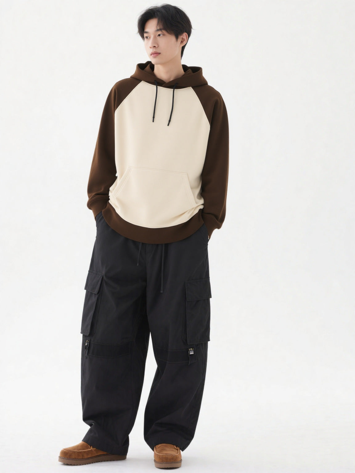 Brown & Off-White Raglan Panel Hoodie