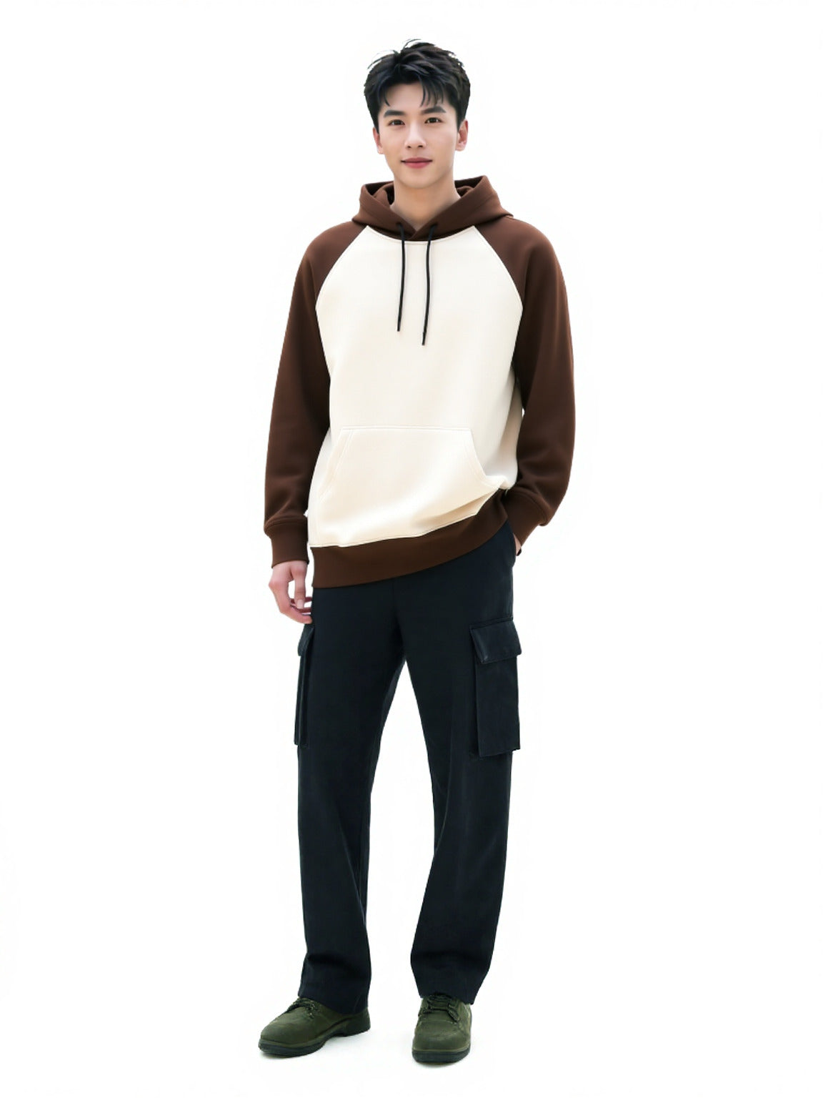 Brown & Off-White Raglan Panel Hoodie