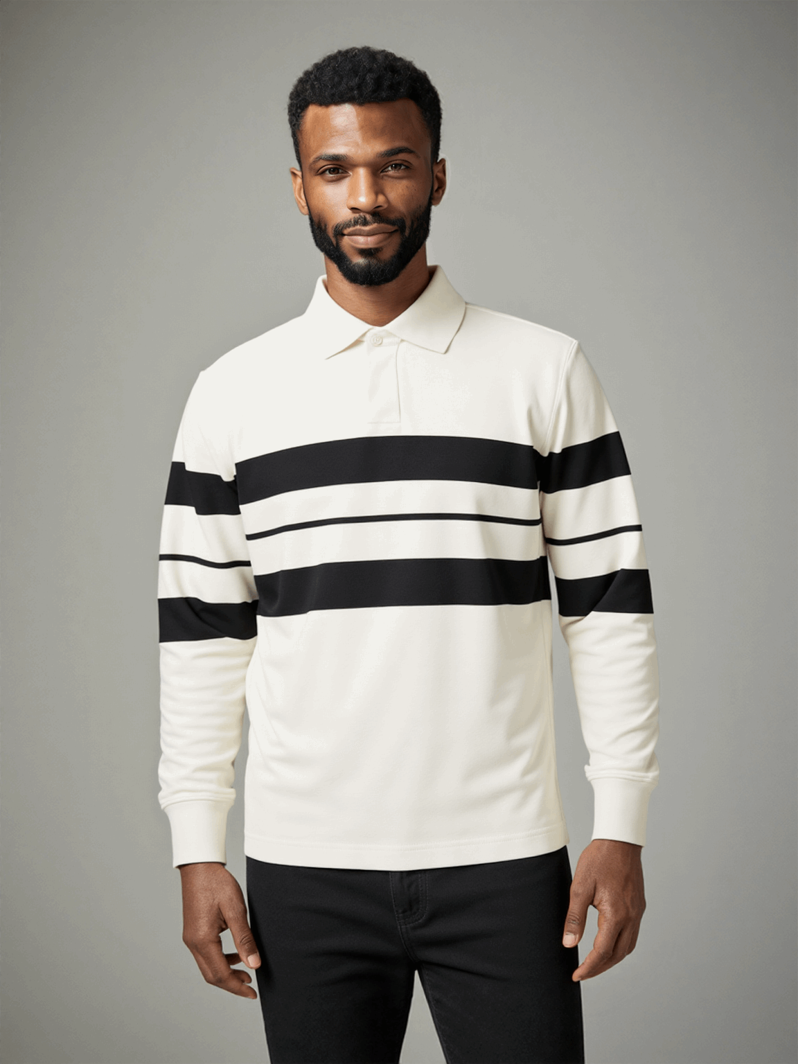 Retro Stripe Rugby Polo π β Cream & Jet Black