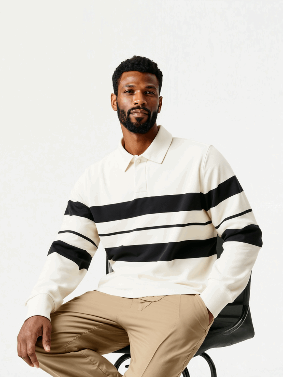 Retro Stripe Rugby Polo π β Cream & Jet Black