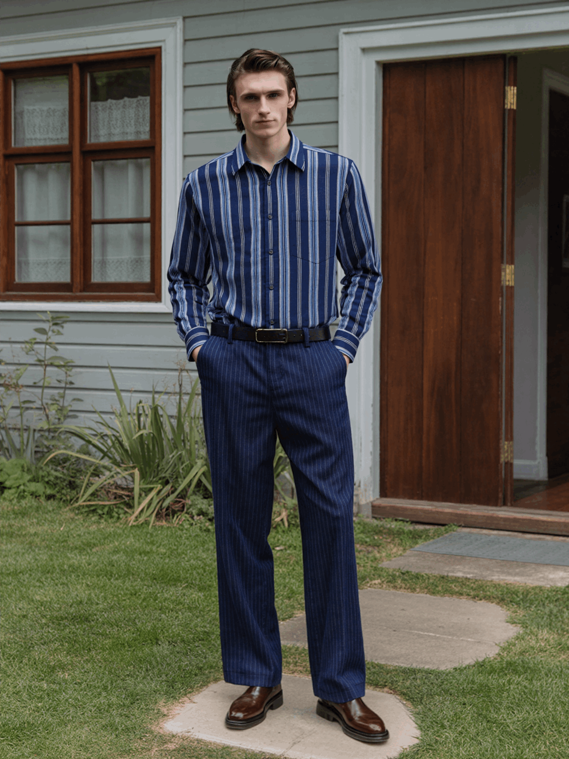 Midnight Indigo Dobby Stripe Shirt