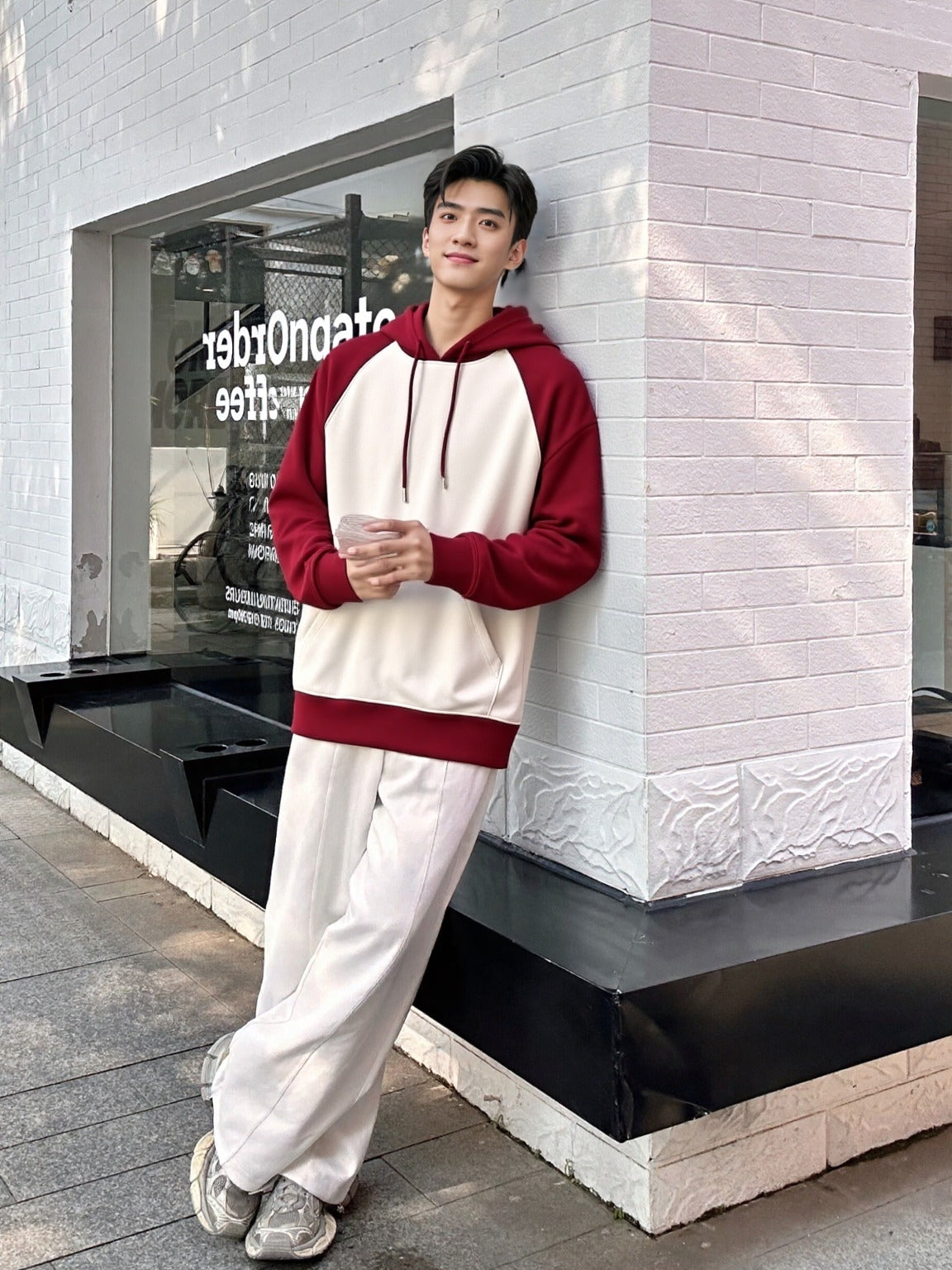 Maroon Raglan Hoodie - Off White Body