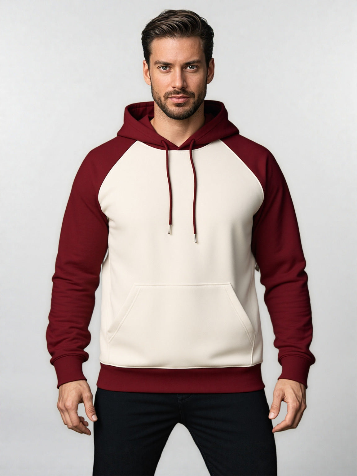 Maroon Raglan Hoodie - Off White Body