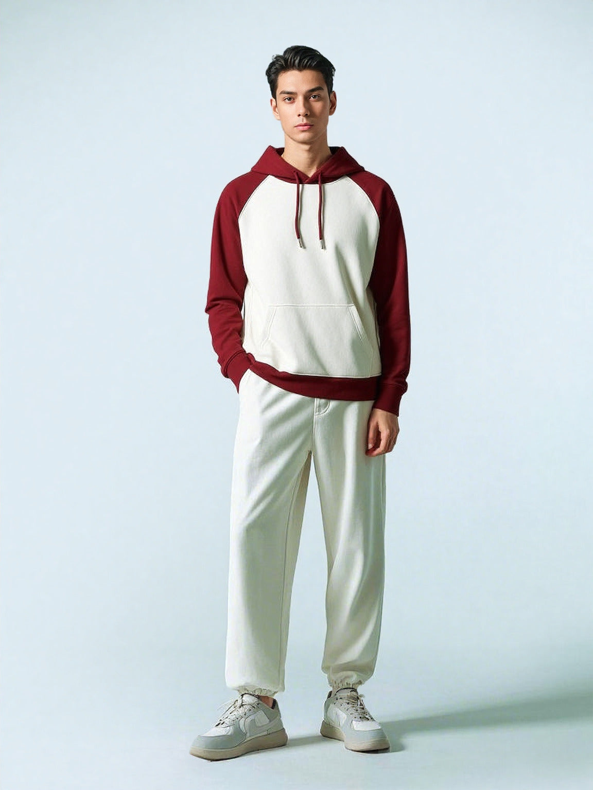 Maroon Raglan Hoodie - Off White Body
