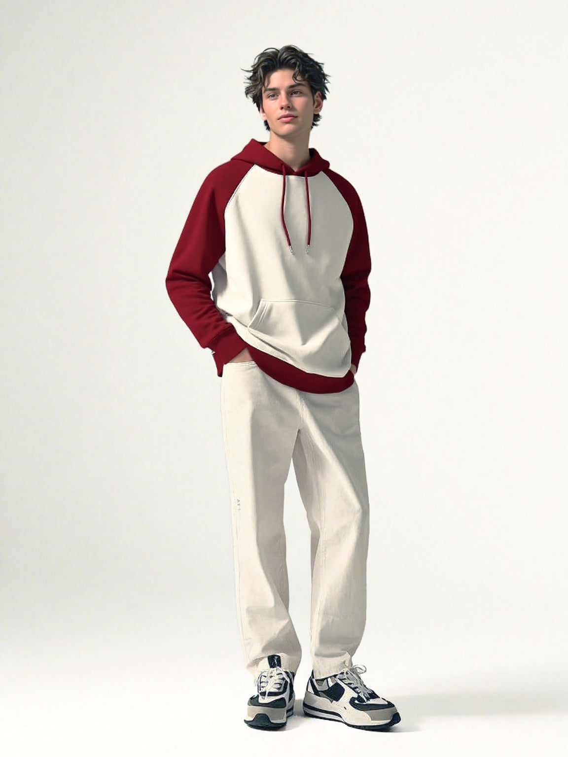 Maroon Raglan Hoodie - Off White Body