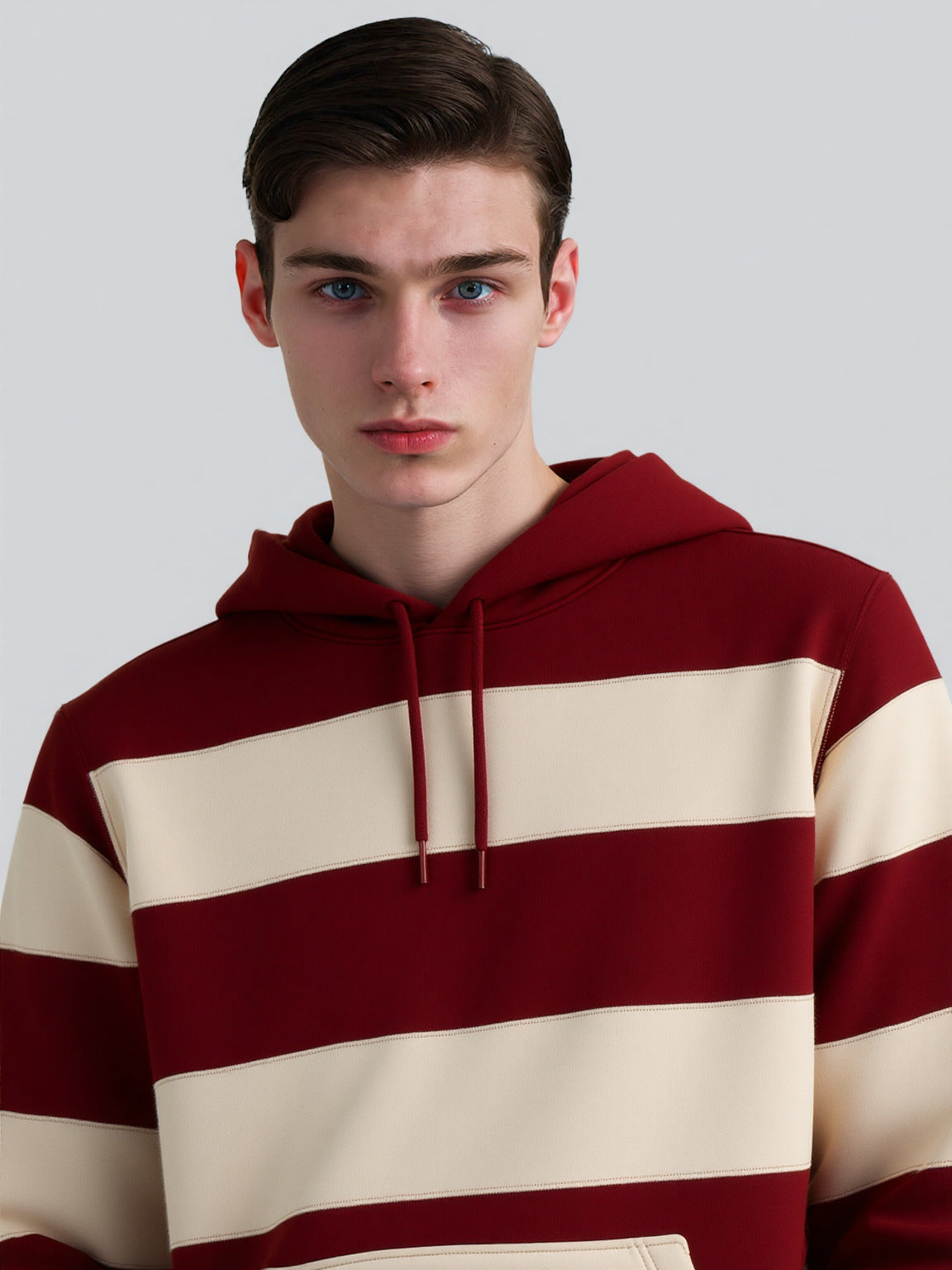 Maroon-Off White Striped Hoodie