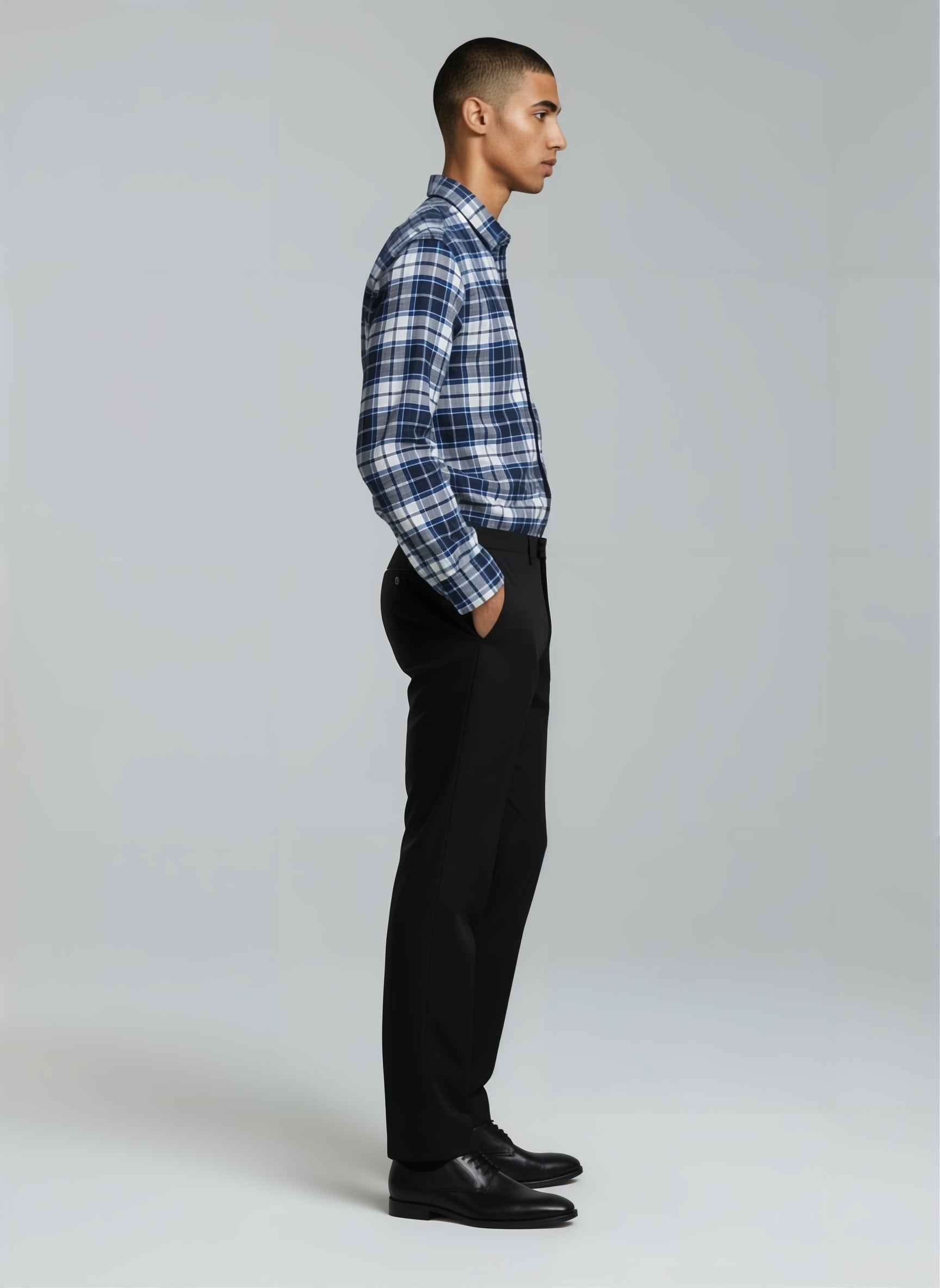 Navy Check Brushed Cotton Shirt