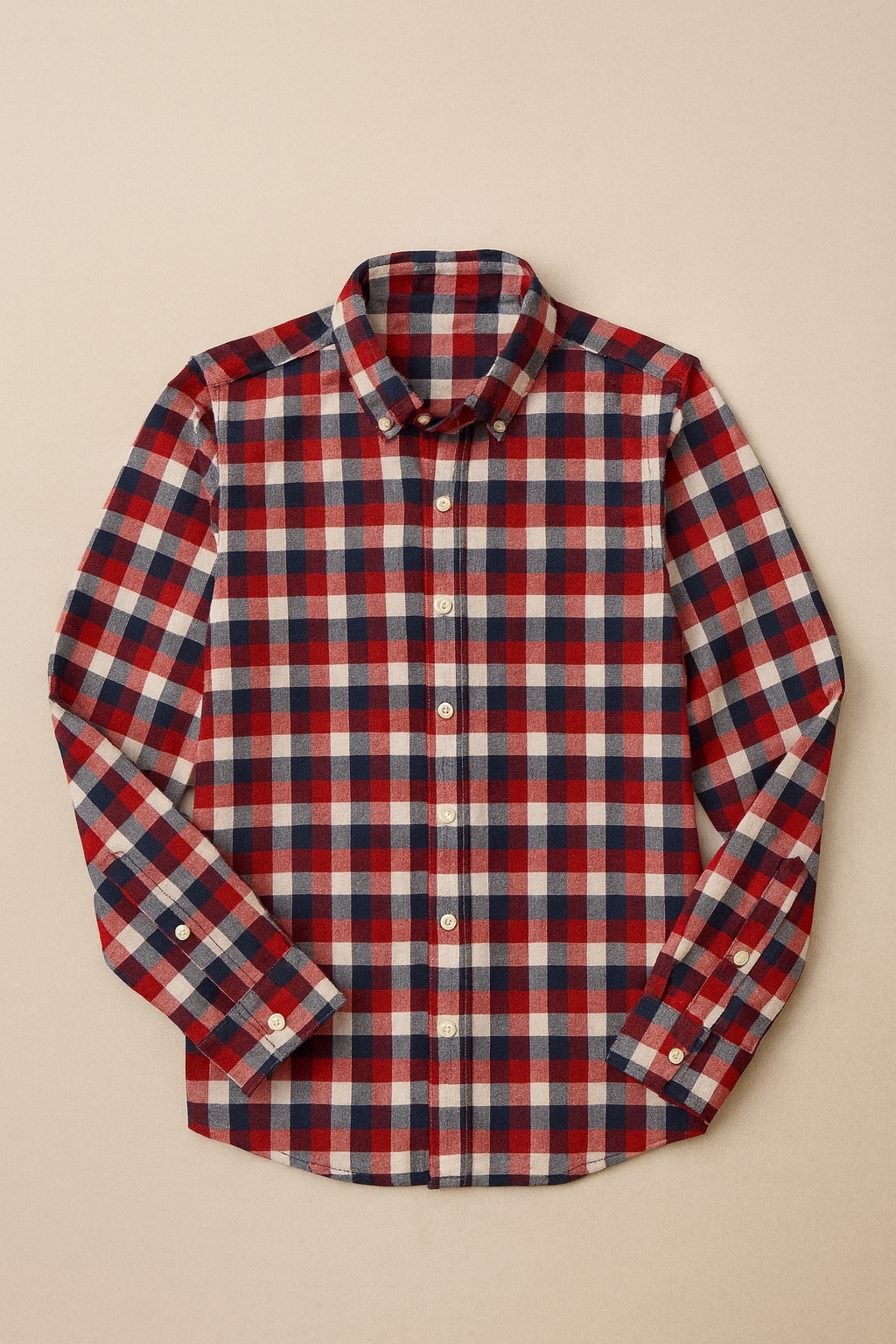 Red Navy Check Cotton Poplin Shirt