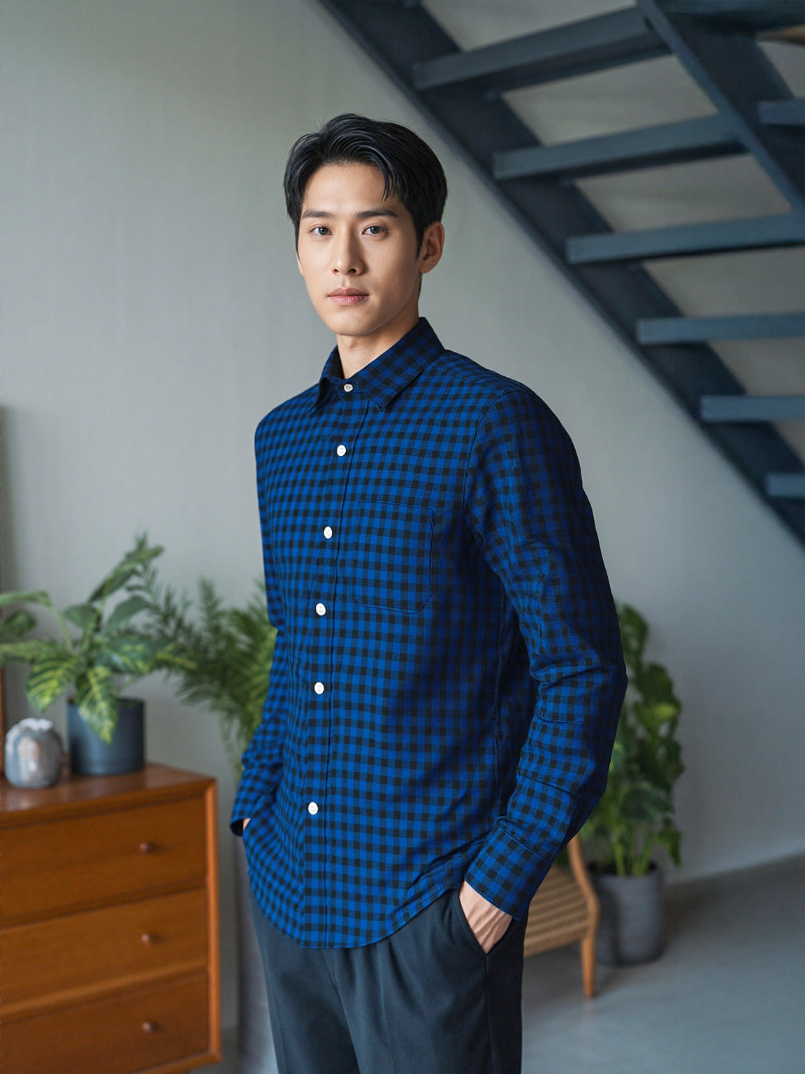 Midnight Blue Micro Gingham Shirt