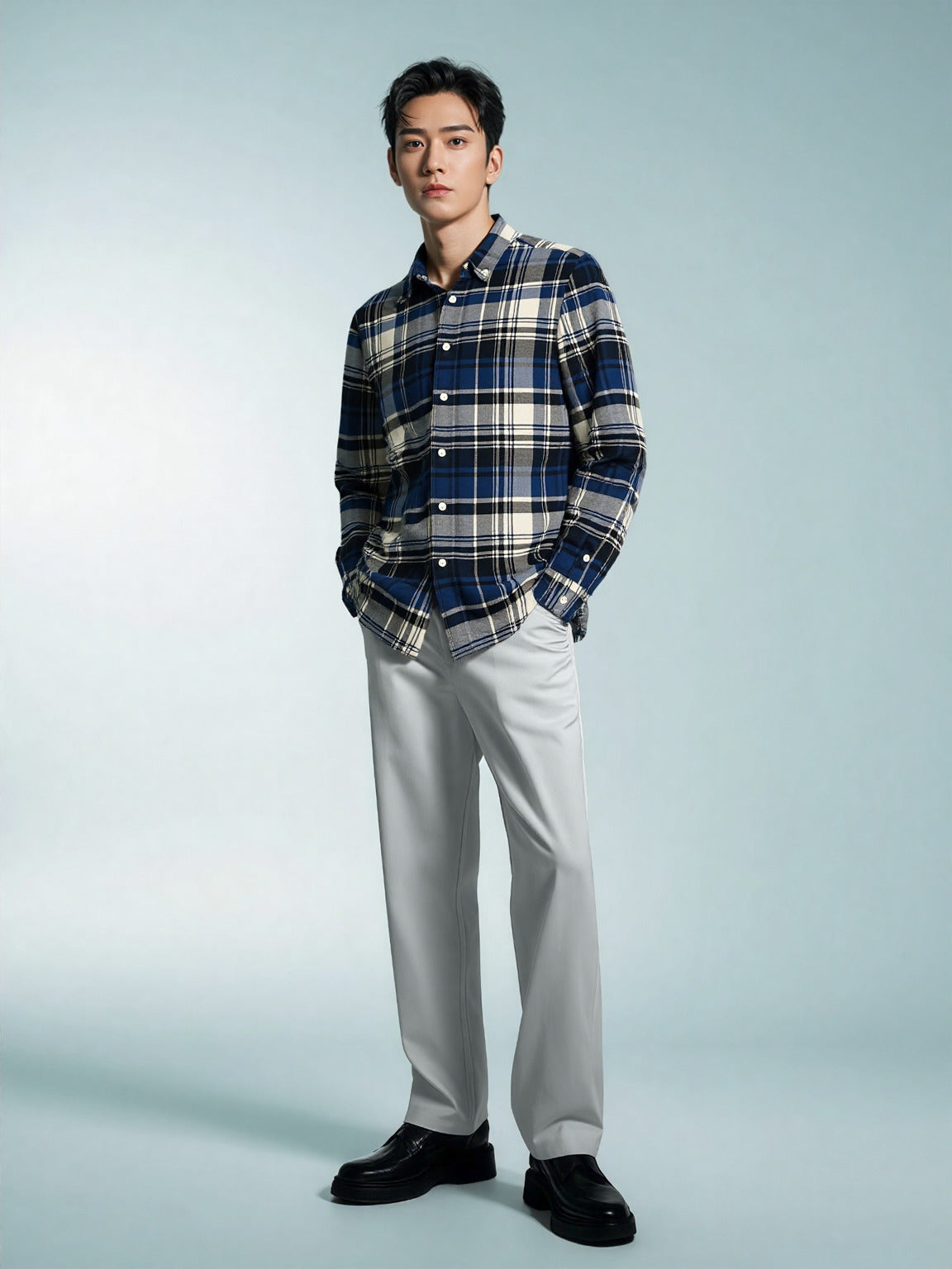 Navy Check Brushed Cotton Shirt