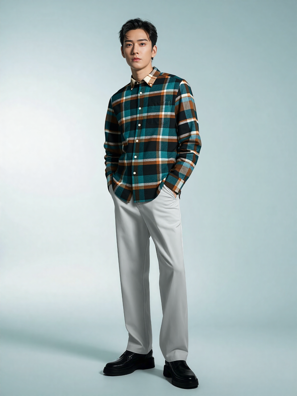 Teal & Rust Heritage Check Flannel Shirt