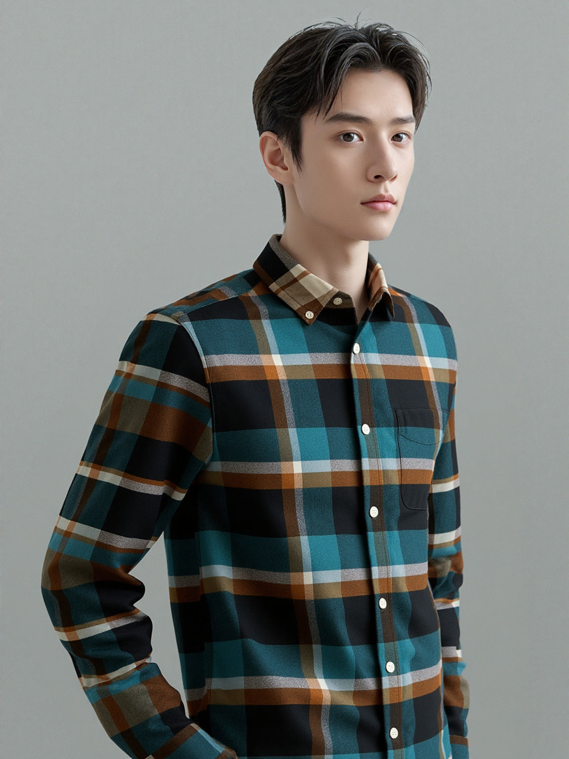 Teal & Rust Heritage Check Flannel Shirt