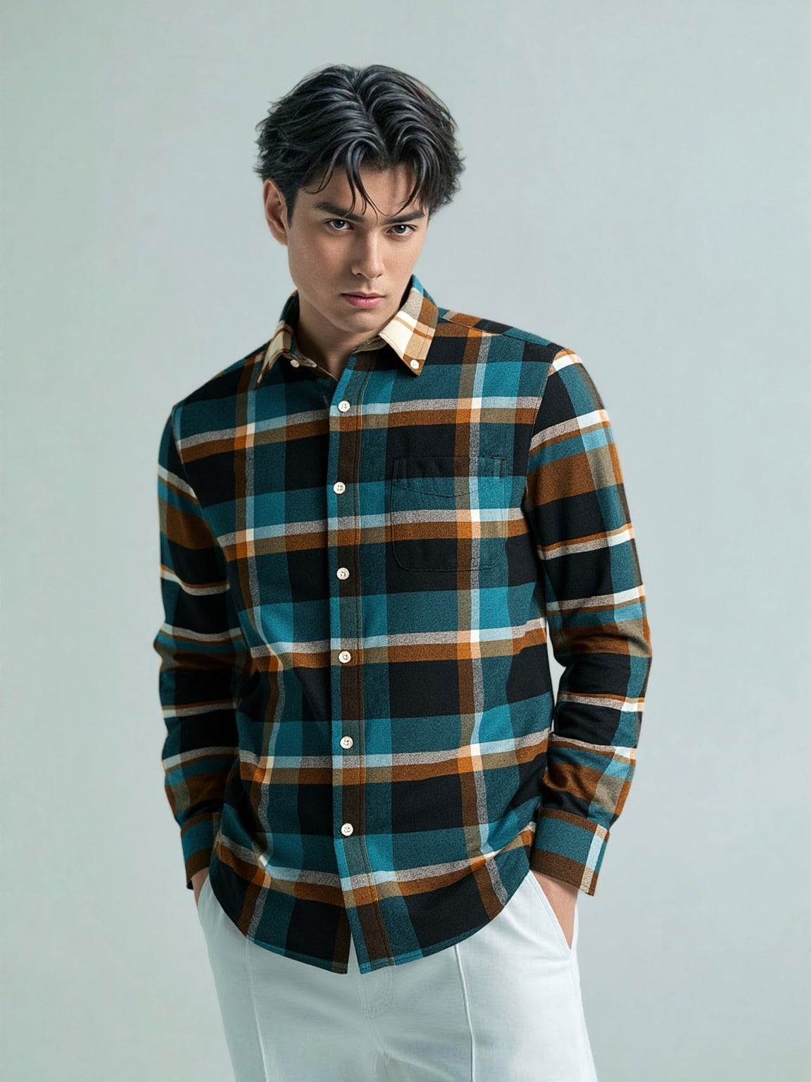 Teal & Rust Heritage Check Flannel Shirt