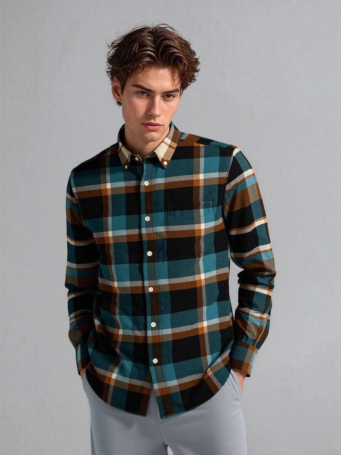 Teal & Rust Heritage Check Flannel Shirt