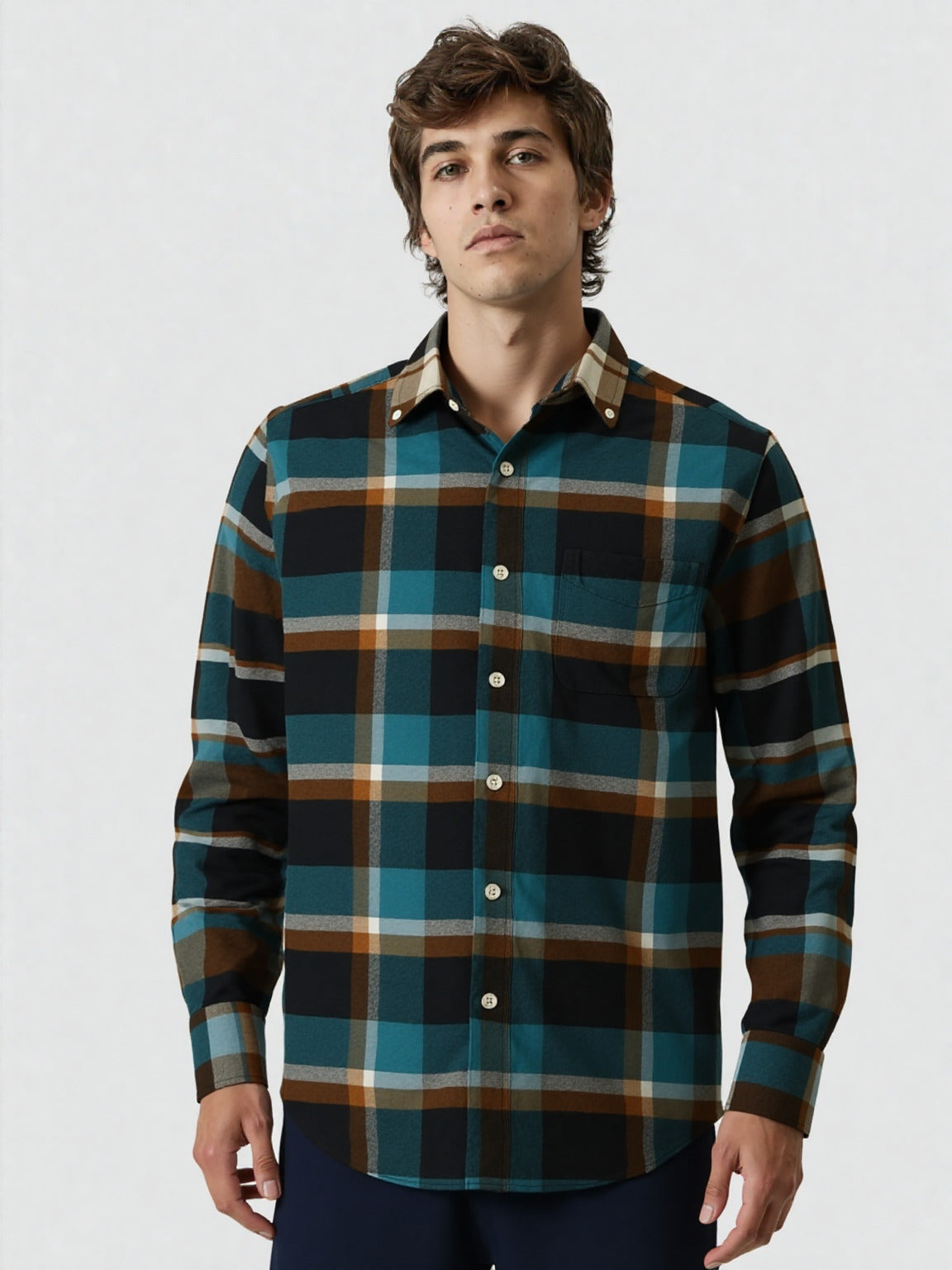 Teal & Rust Heritage Check Flannel Shirt