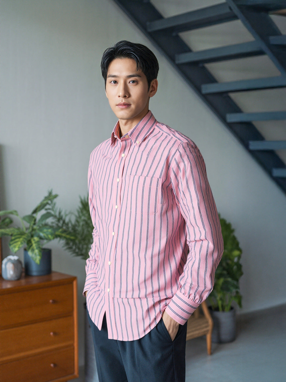 Pink Striped Seersucker Shirt