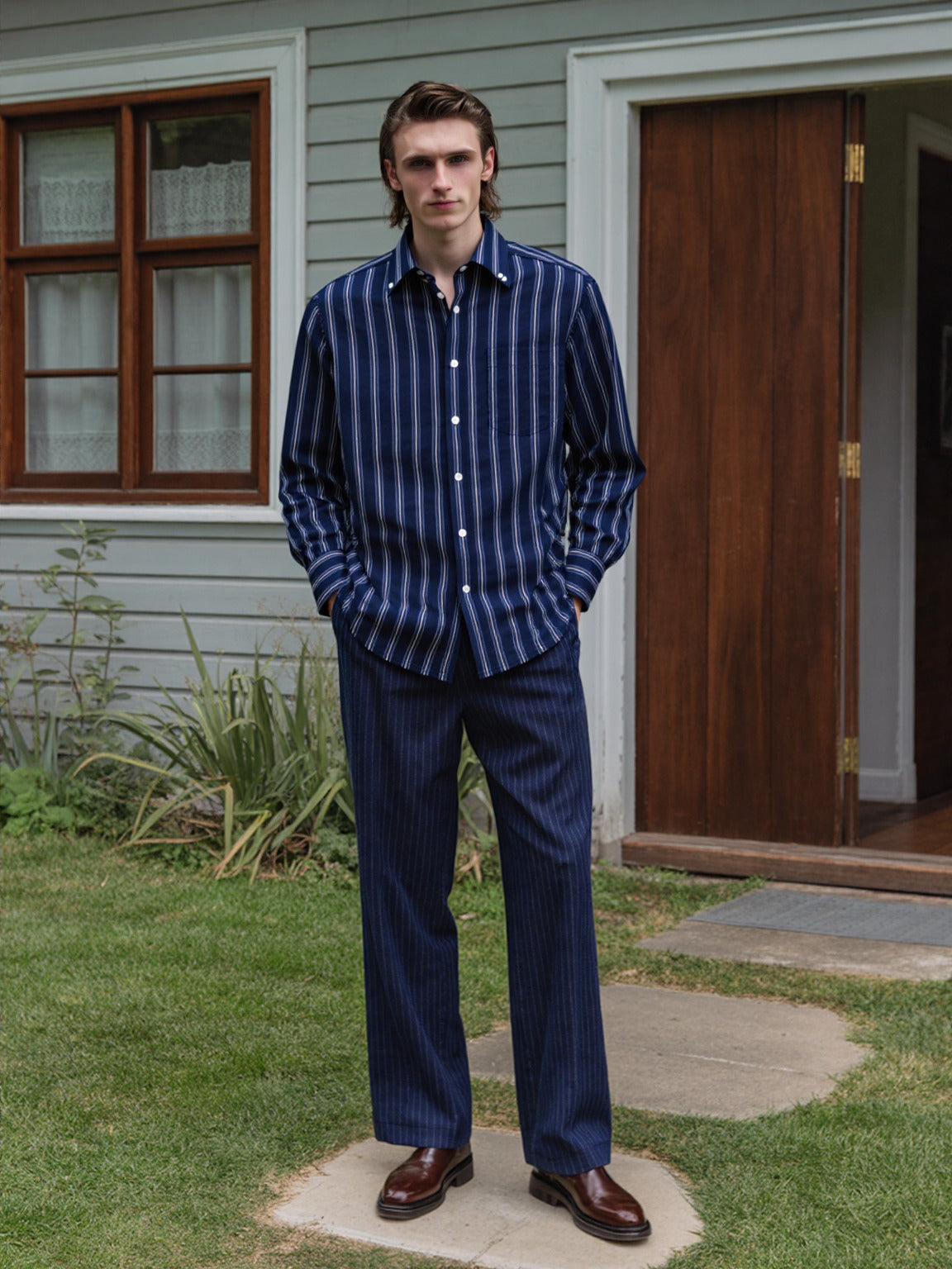 Midnight Indigo Dobby Stripe Shirt