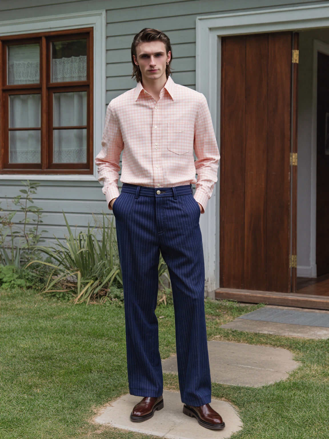 Peach Grid Soft Touch Shirt