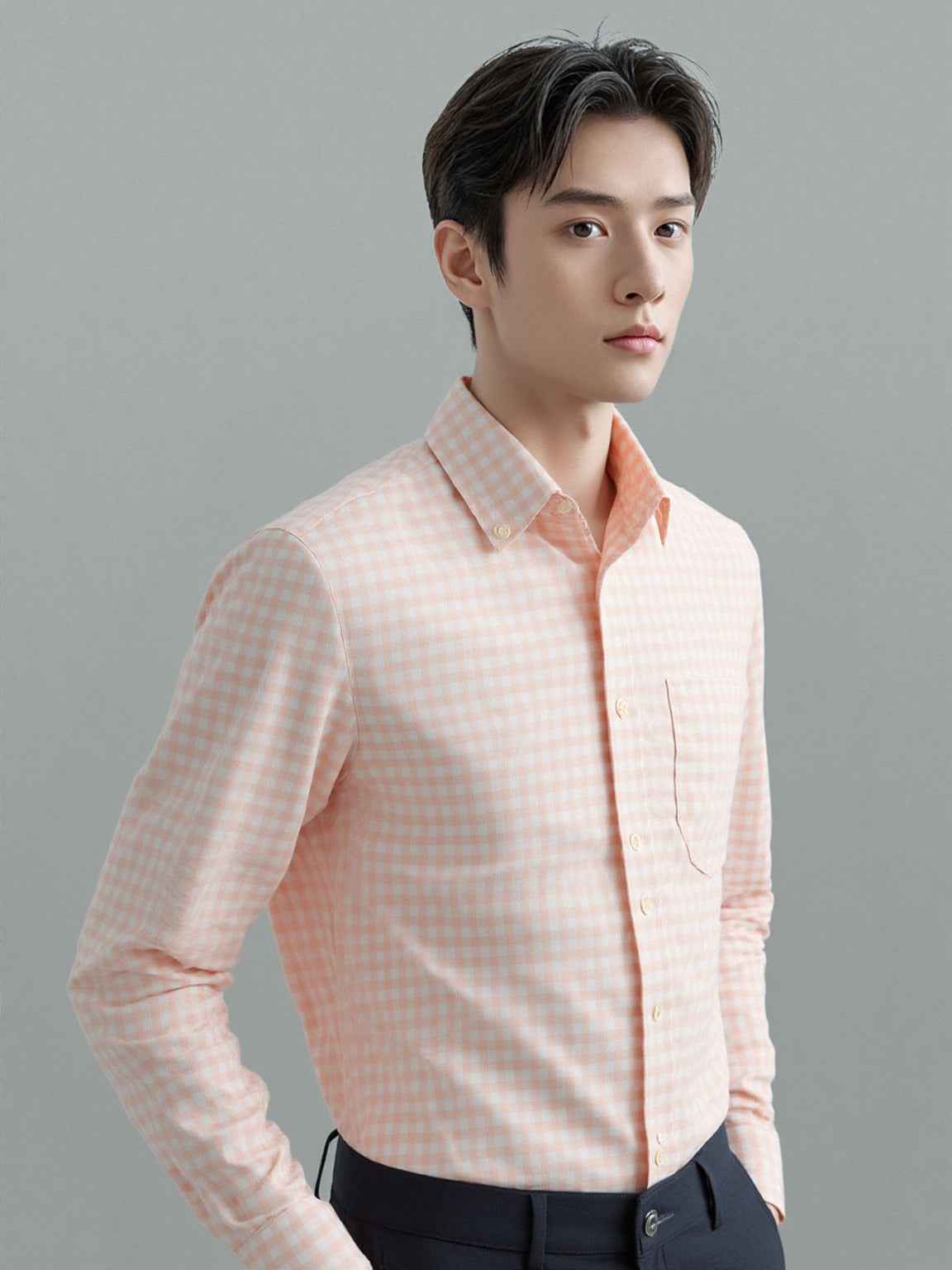 Peach Grid Soft Touch Shirt