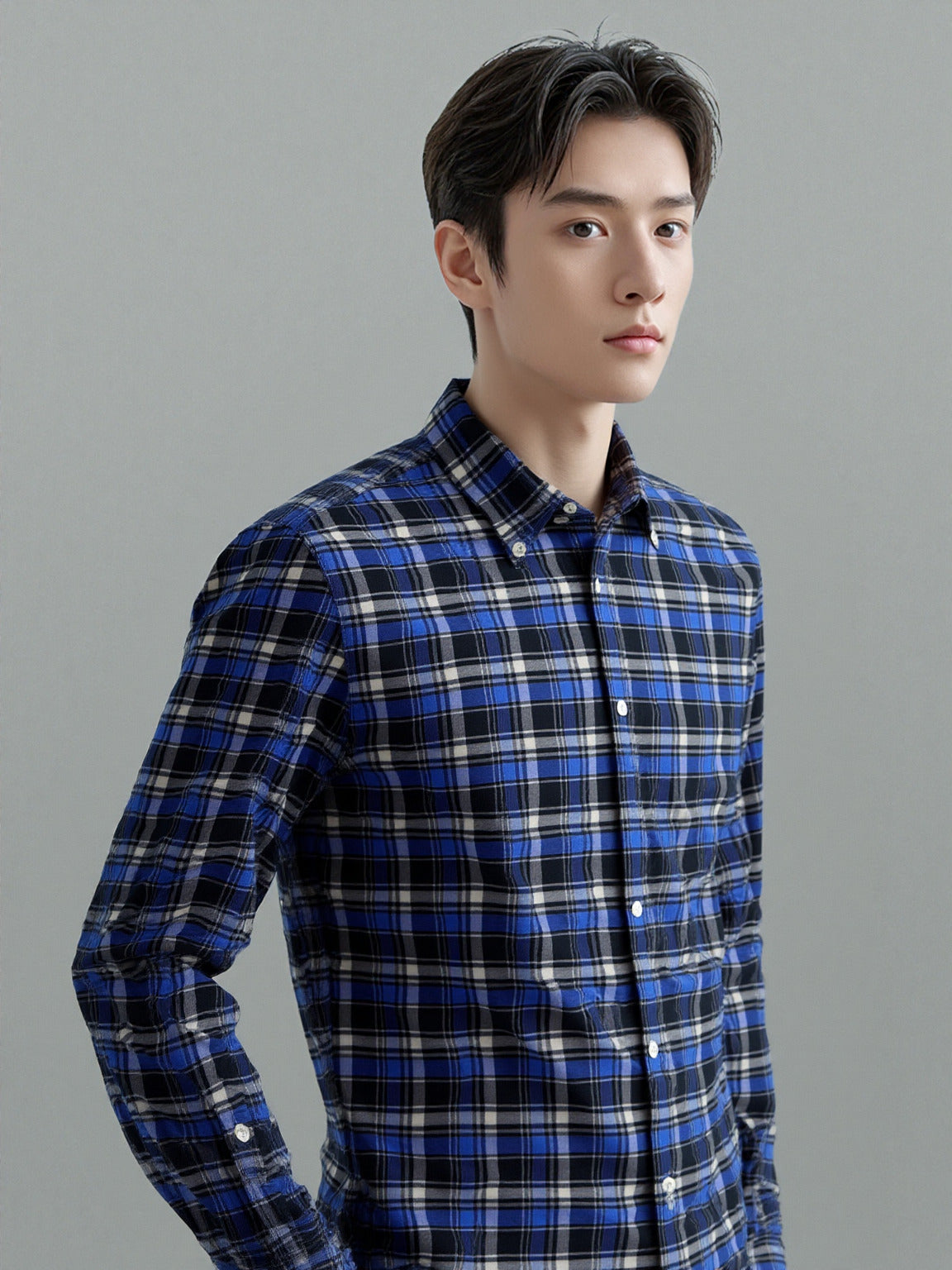 Royal Blue Cotton End-on-End Stripe Shirt