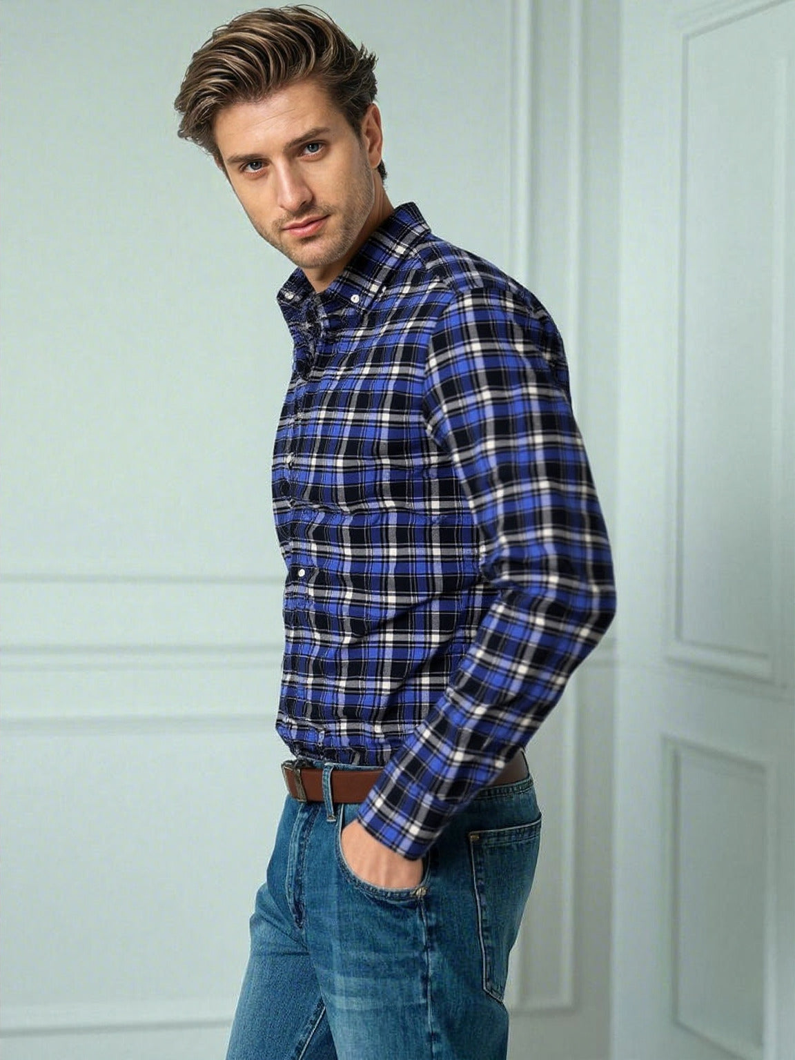 Royal Blue Cotton End-on-End Stripe Shirt